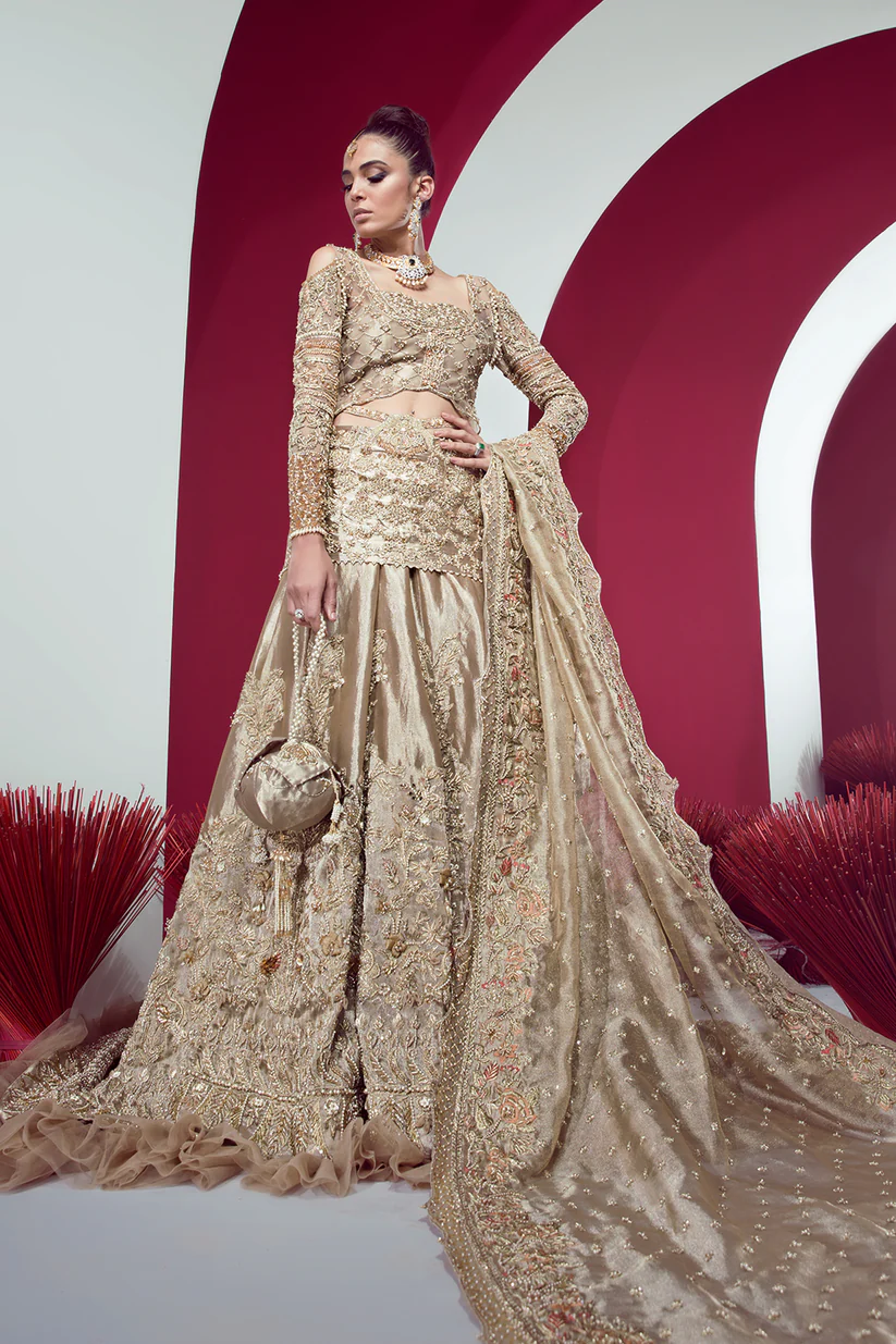 Exquisite Gold Tissue Bridal Lehenga