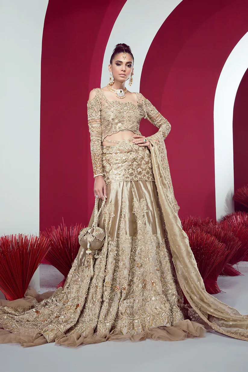 Exquisite Gold Tissue Bridal Lehenga