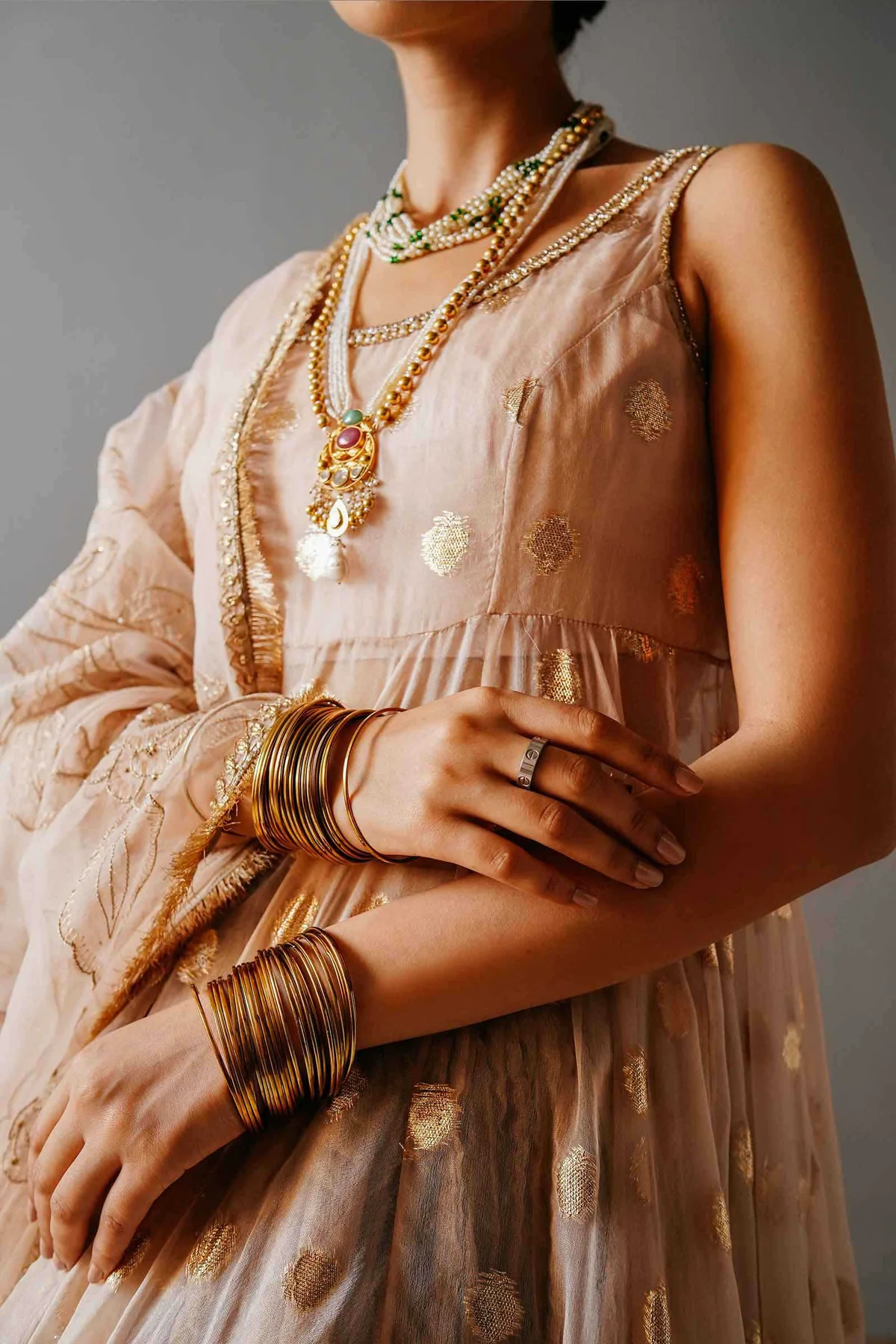 Coral Pink Organza Bridal Wear Gotta Embroidered Dupatta