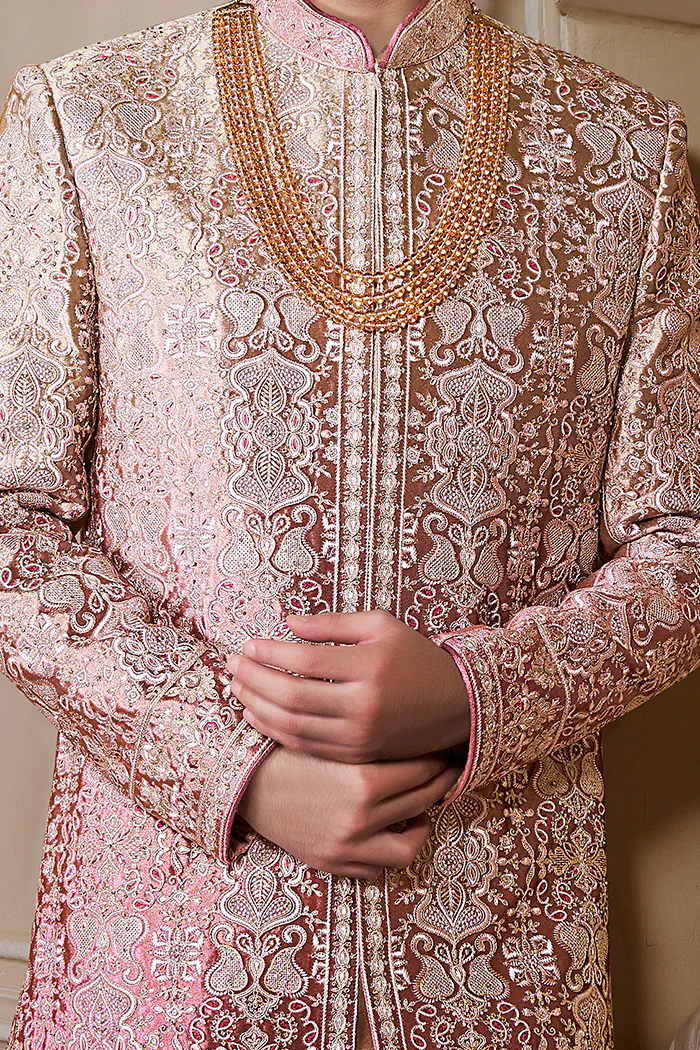 Luxurious Gold Pink Sherwani Set
