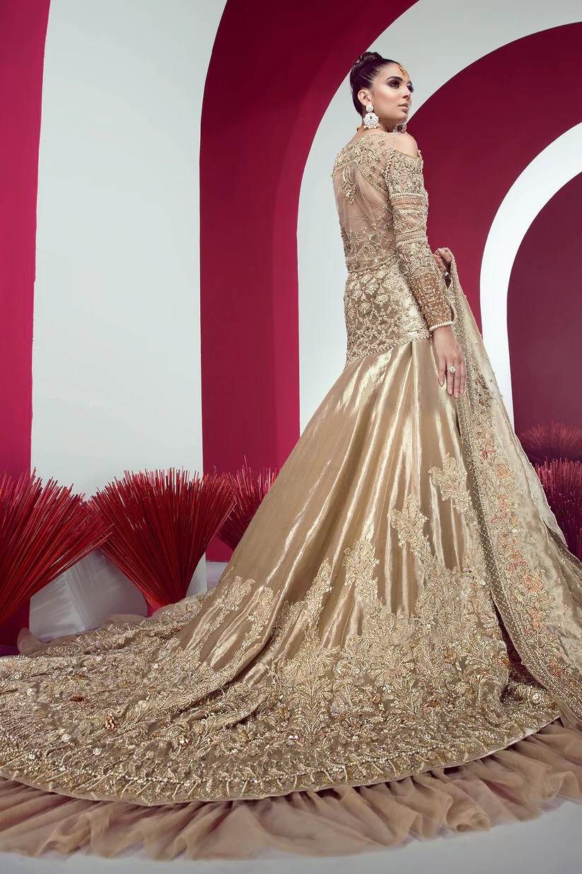 Exquisite Gold Tissue Bridal Lehenga