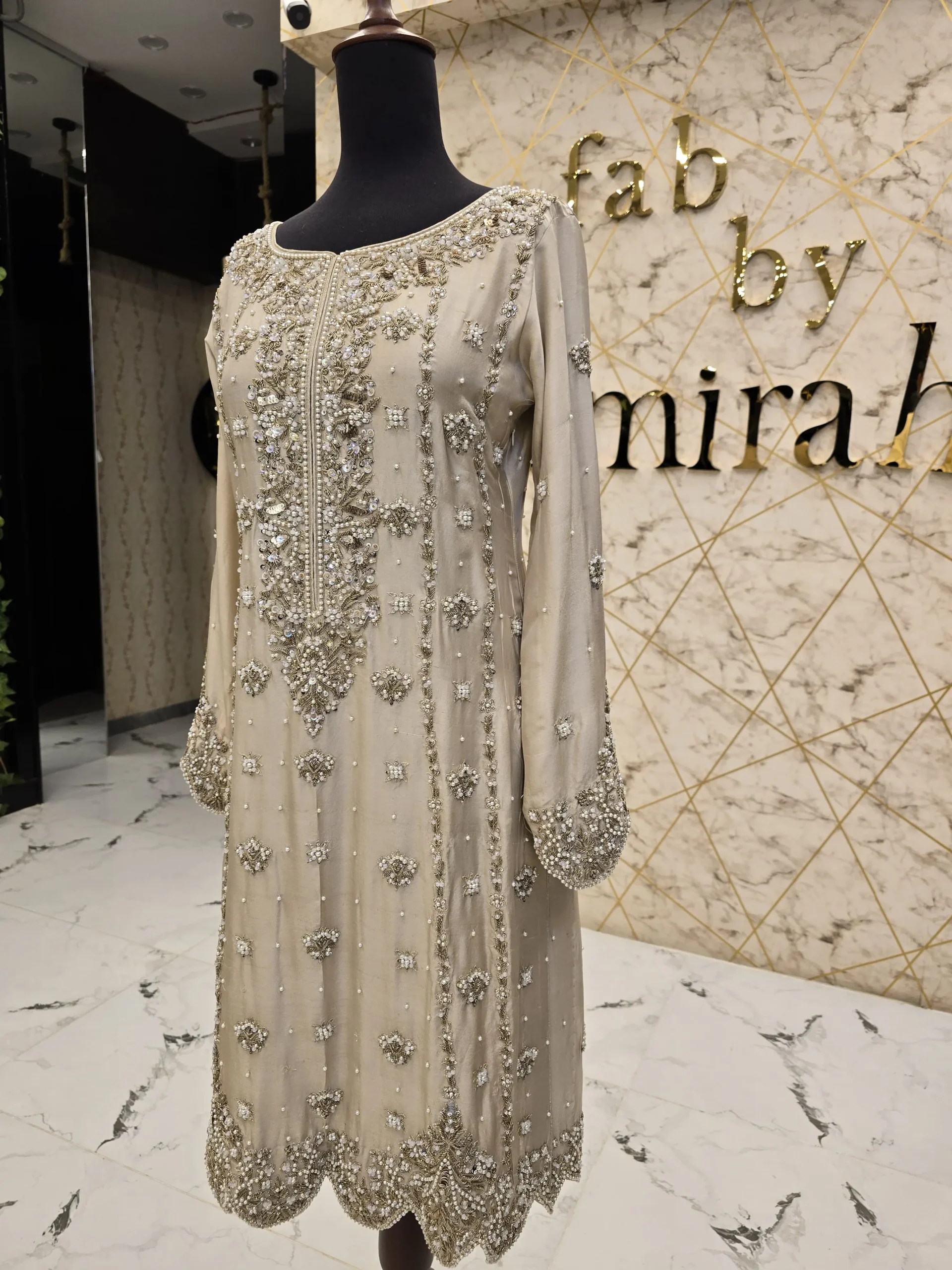 Hand-Embroidered Raw Silk Party Wear Shirt