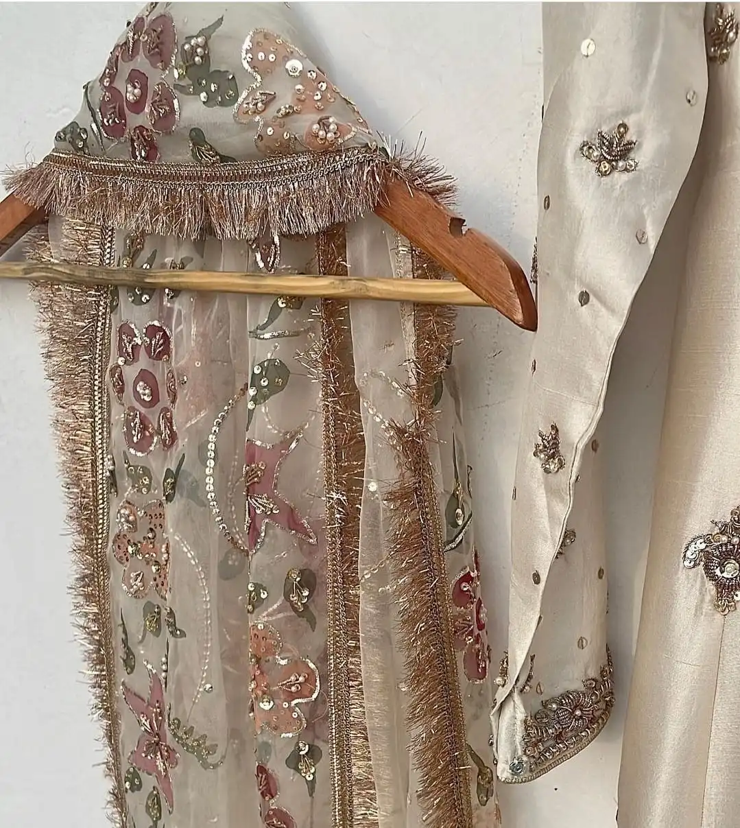 Pure Raw Silk Maxi Dress with Gold Organza Dupatta