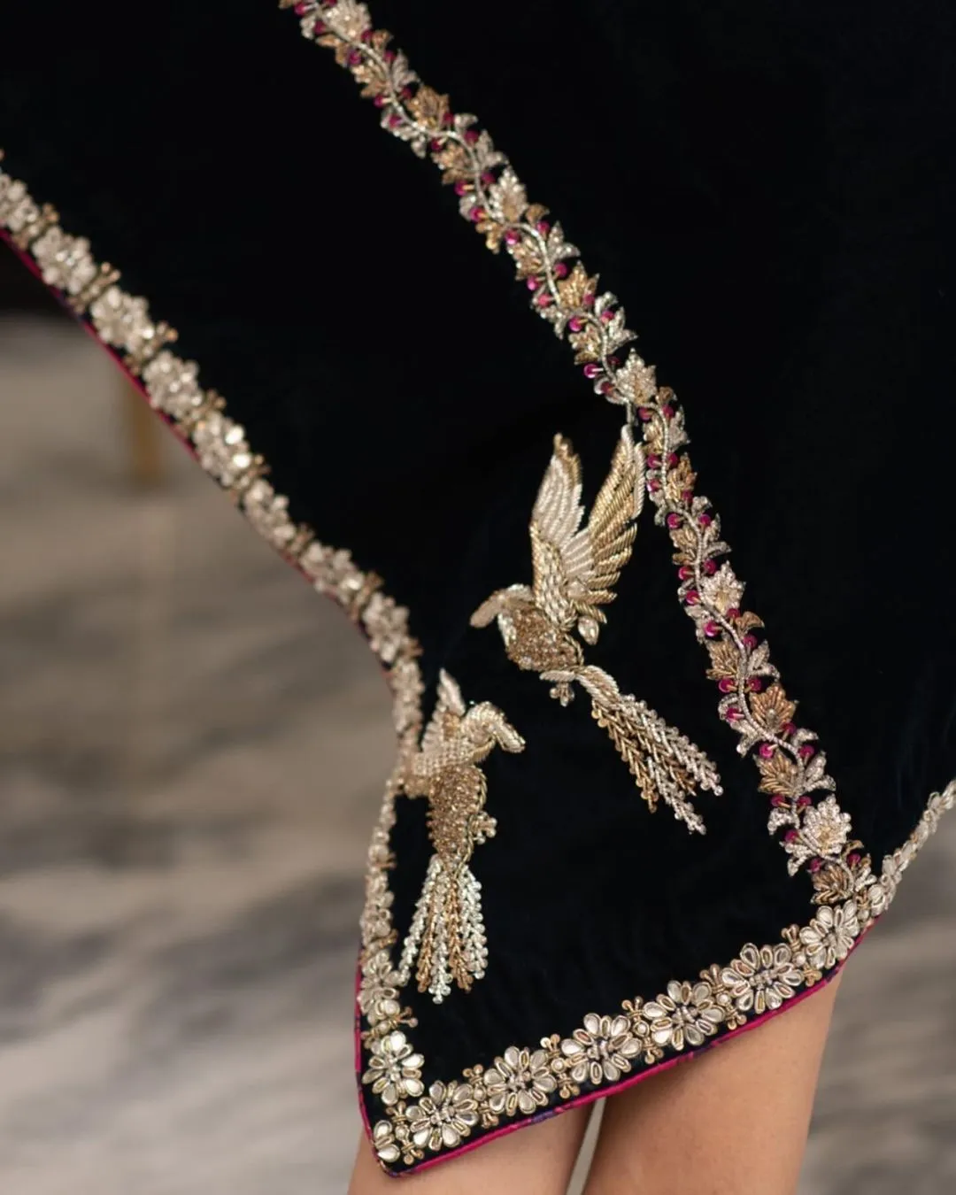 Luxurious Jet Black Pure Velvet Long Shirt