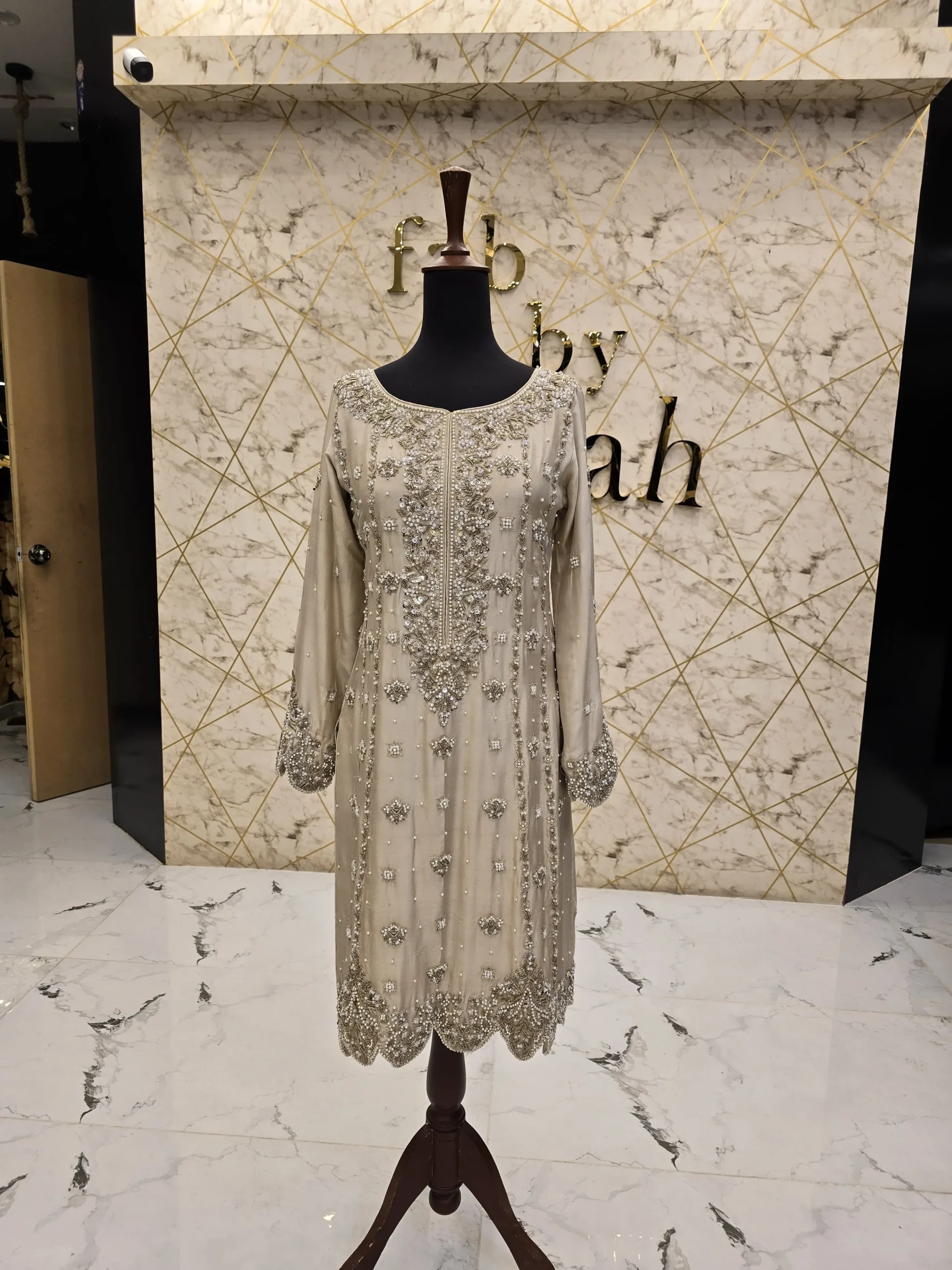 Hand-Embroidered Raw Silk Party Wear Shirt
