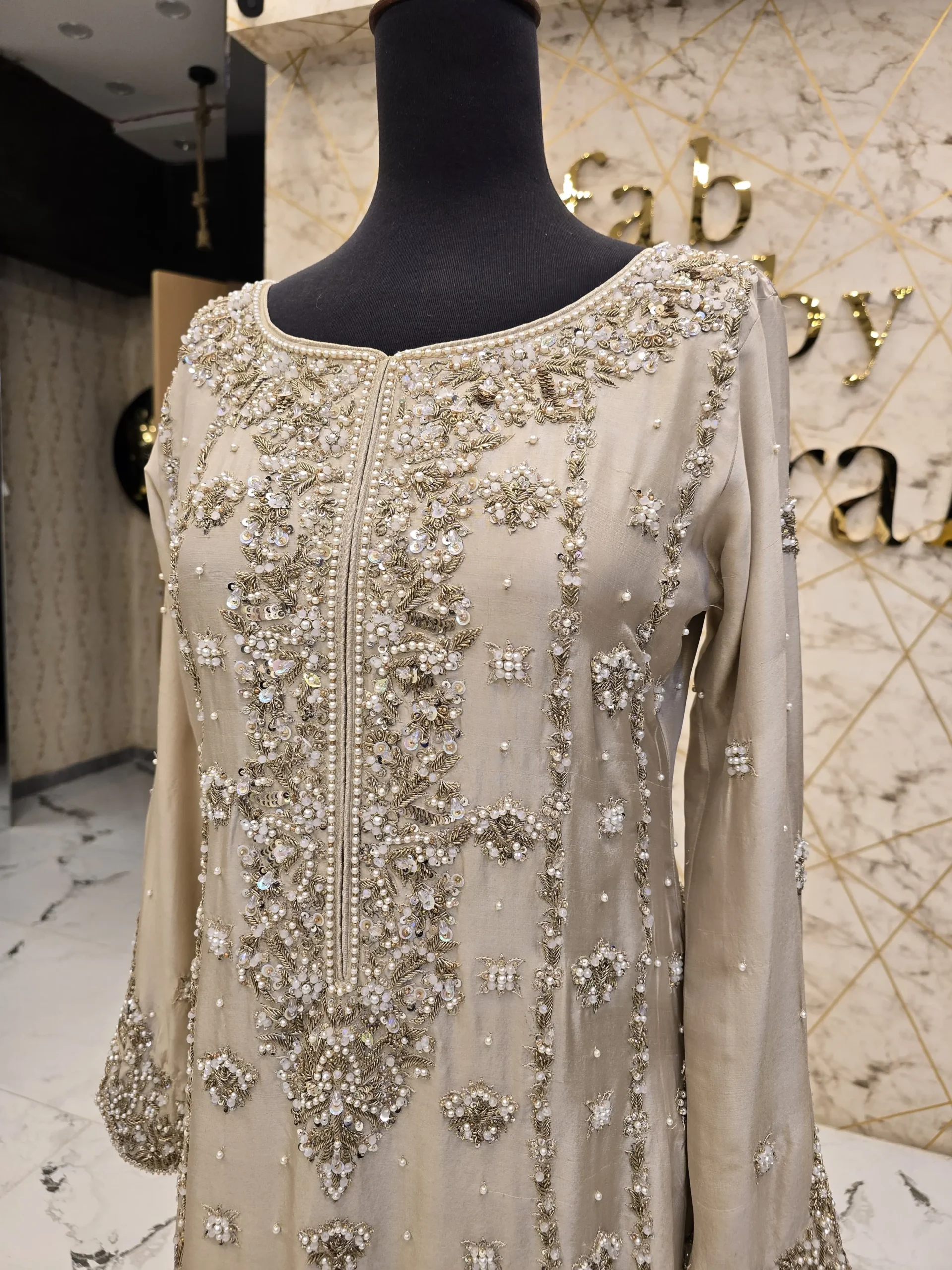 Hand-Embroidered Raw Silk Party Wear Shirt