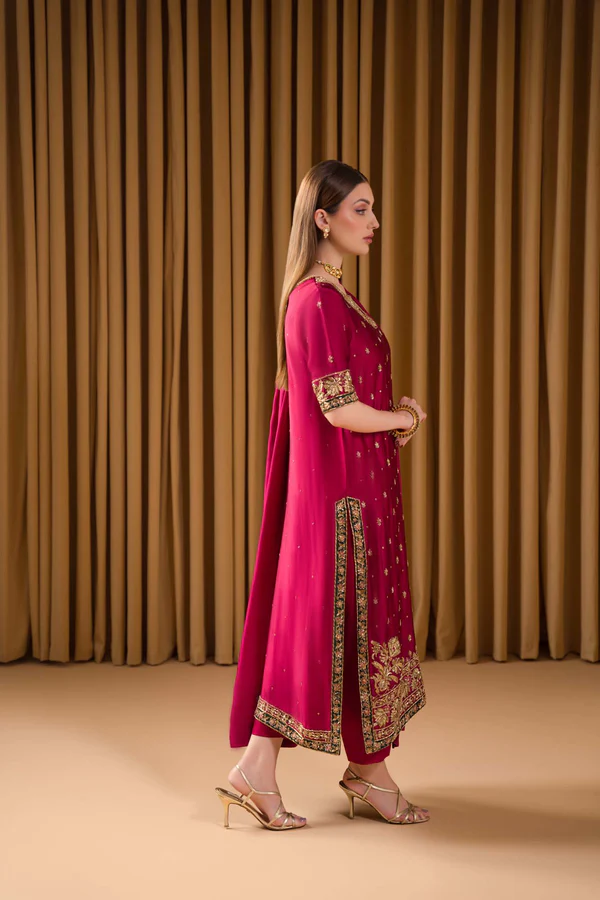 Red Raw Silk Party Wear Dress