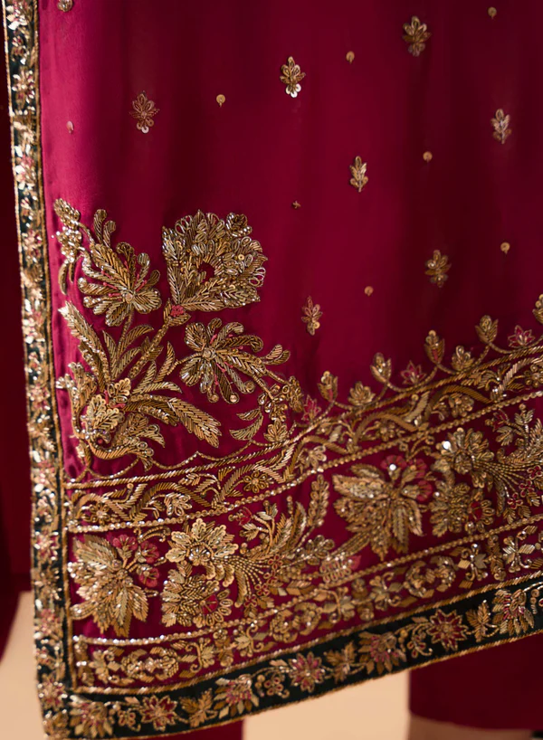 Red Raw Silk Party Wear Dress