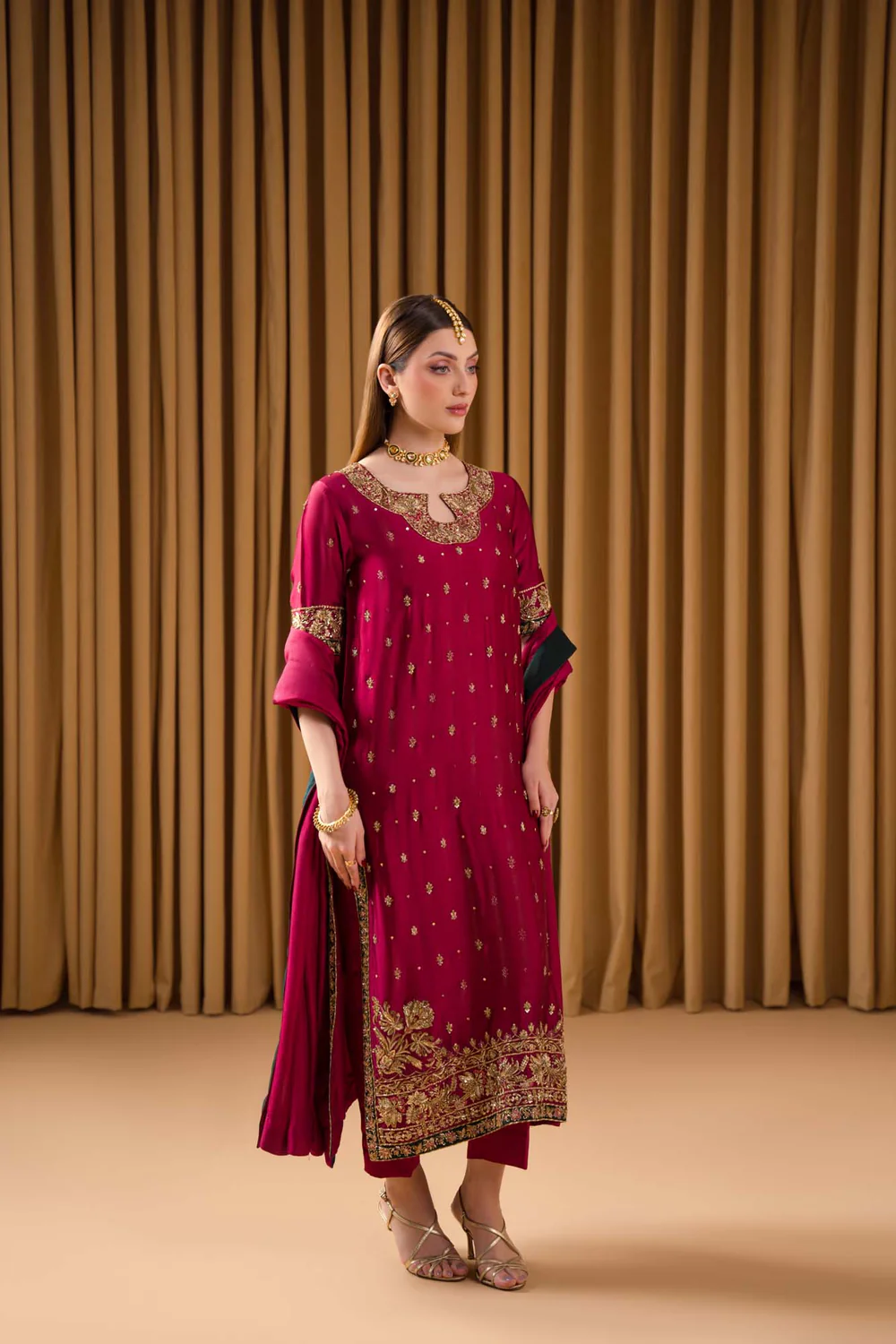 Red Raw Silk Party Wear Dress