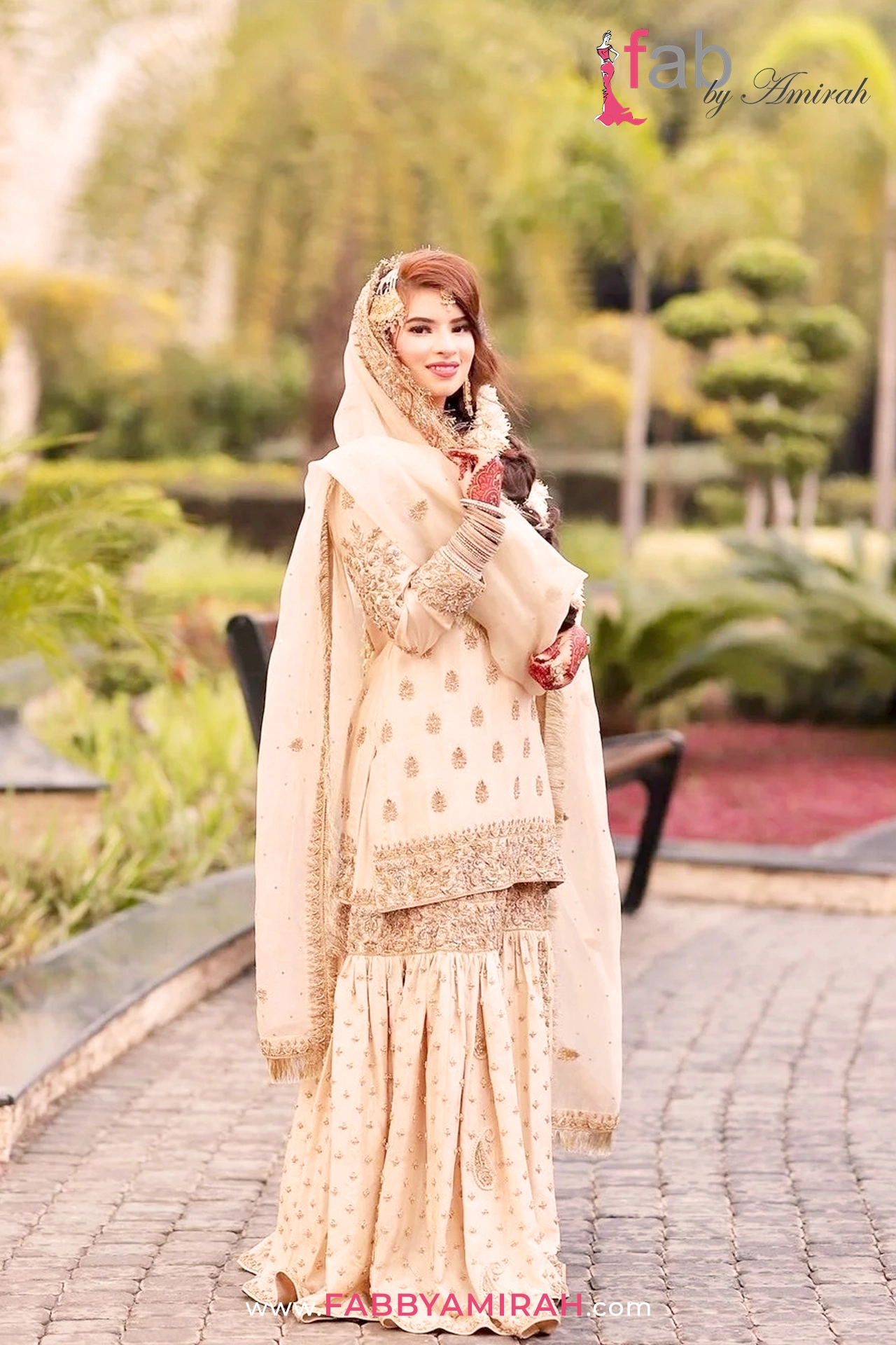 Bridal Gharara in Peach Chiffon with Gold Work for Nikah 1 Bridal Gharara in Peach Chiffon
