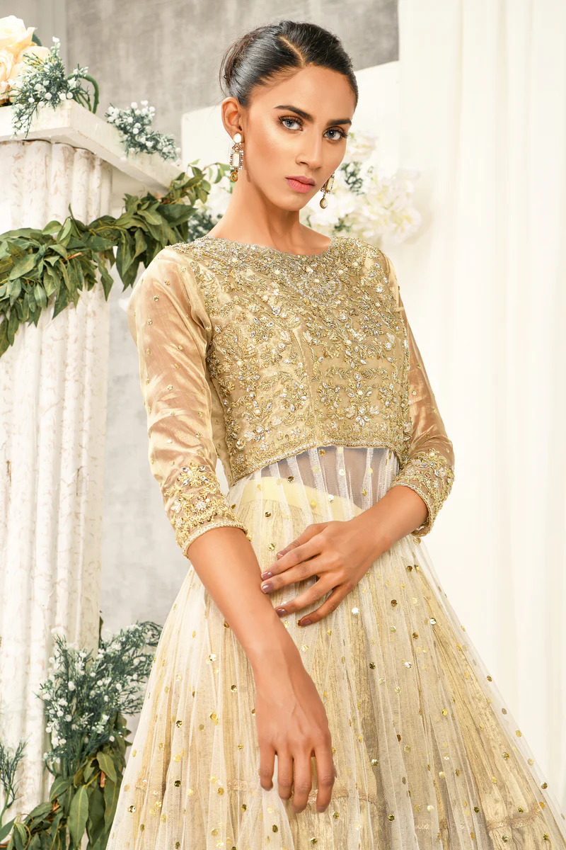 White Gold Kamdani Lehenga Set