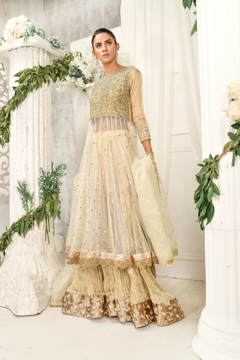 White Gold Kamdani Lehenga Set