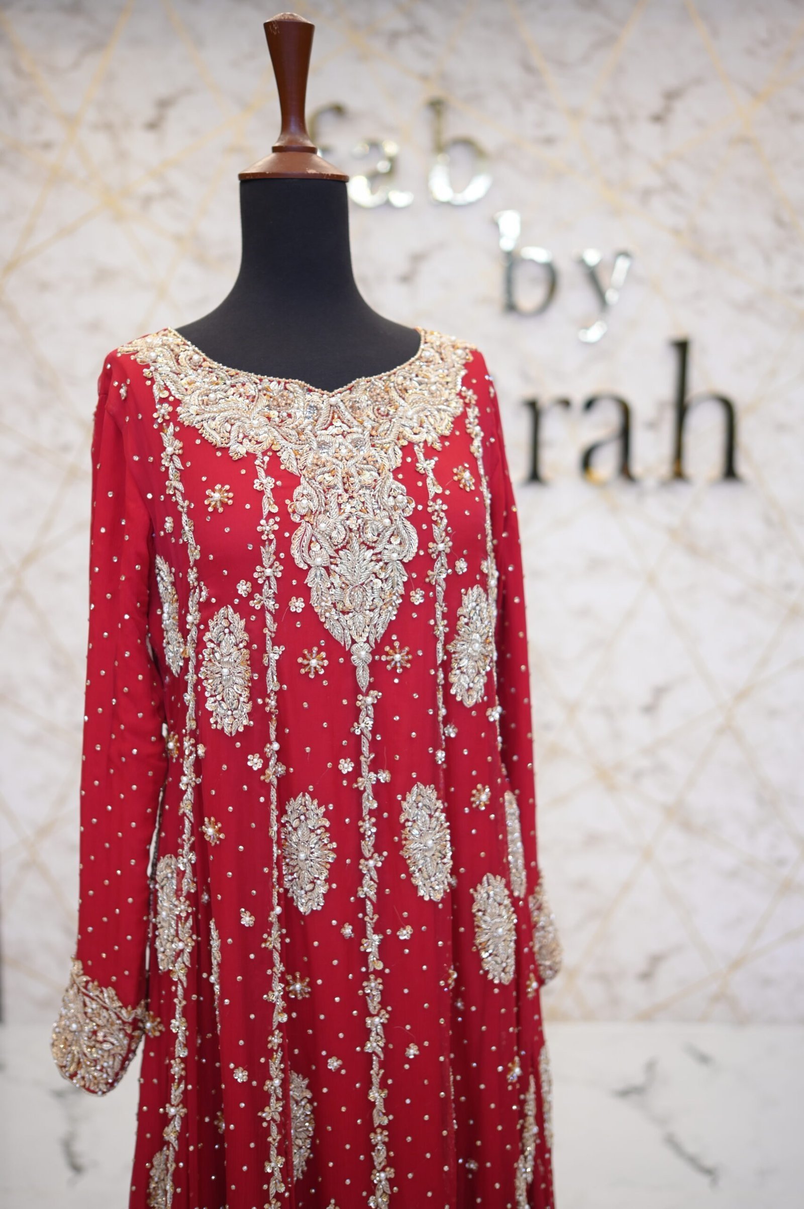 Red Hand-Embroidered Long Shirt