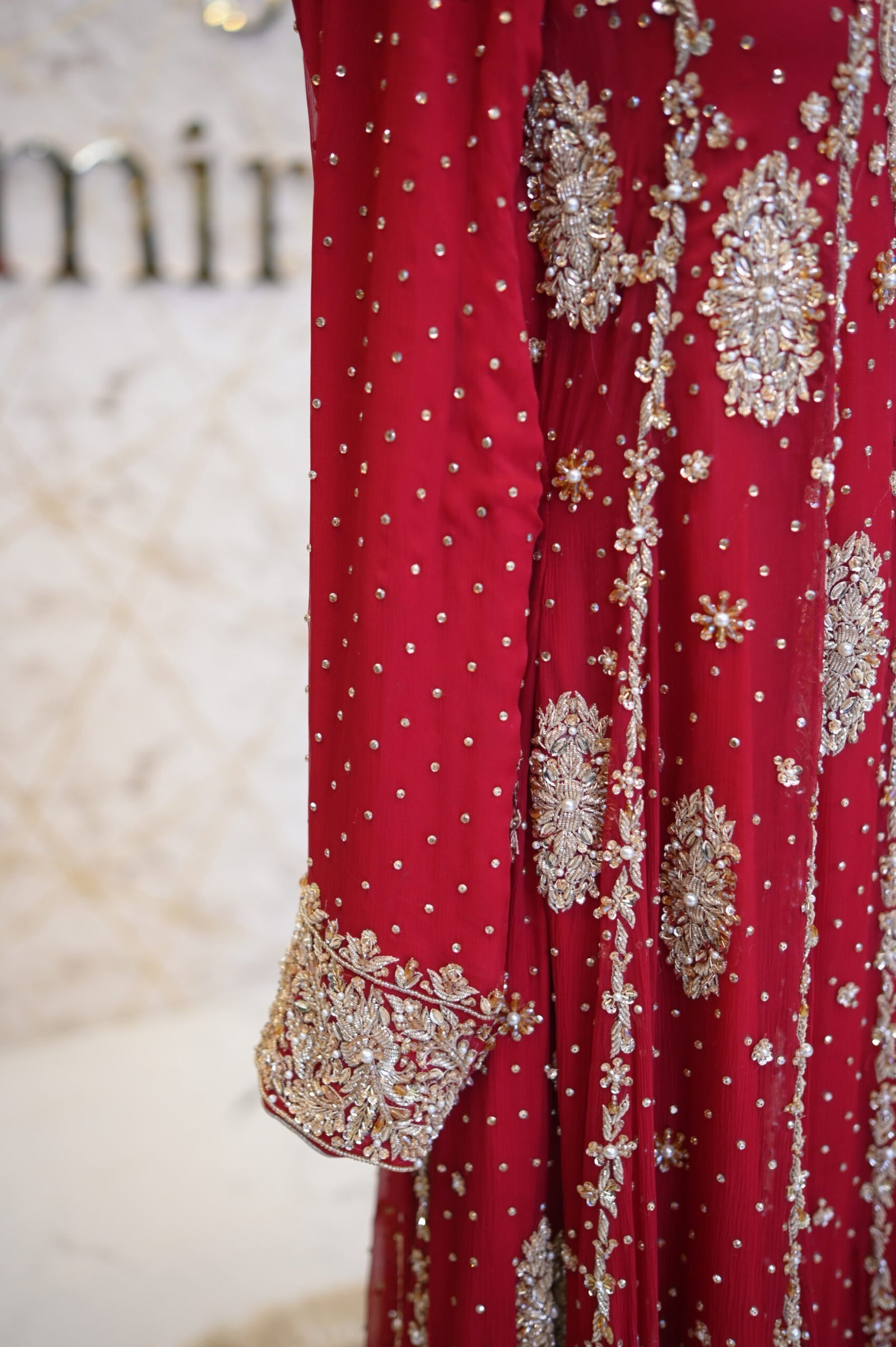 Red Hand-Embroidered Long Shirt