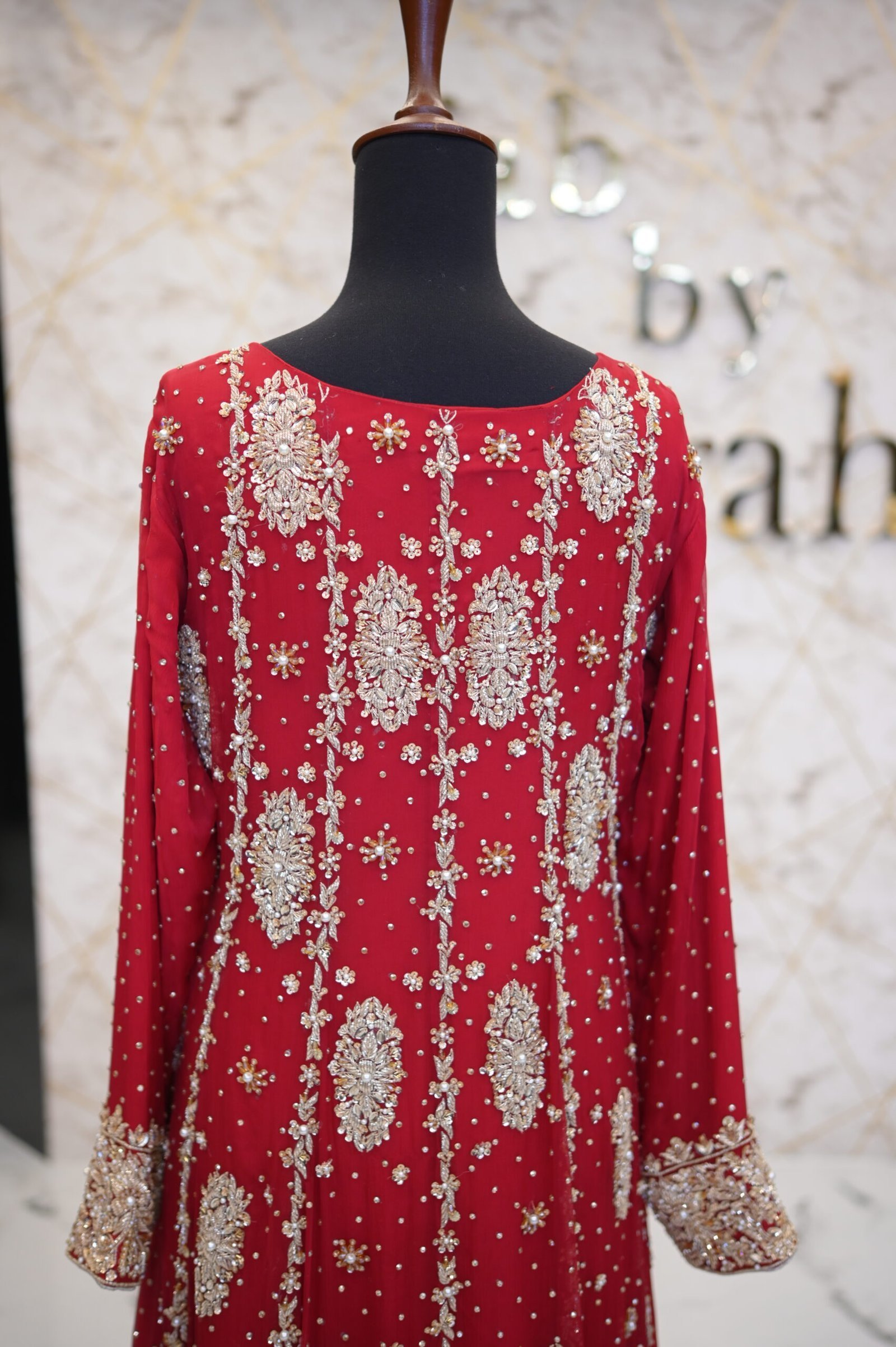 Red Hand-Embroidered Long Shirt