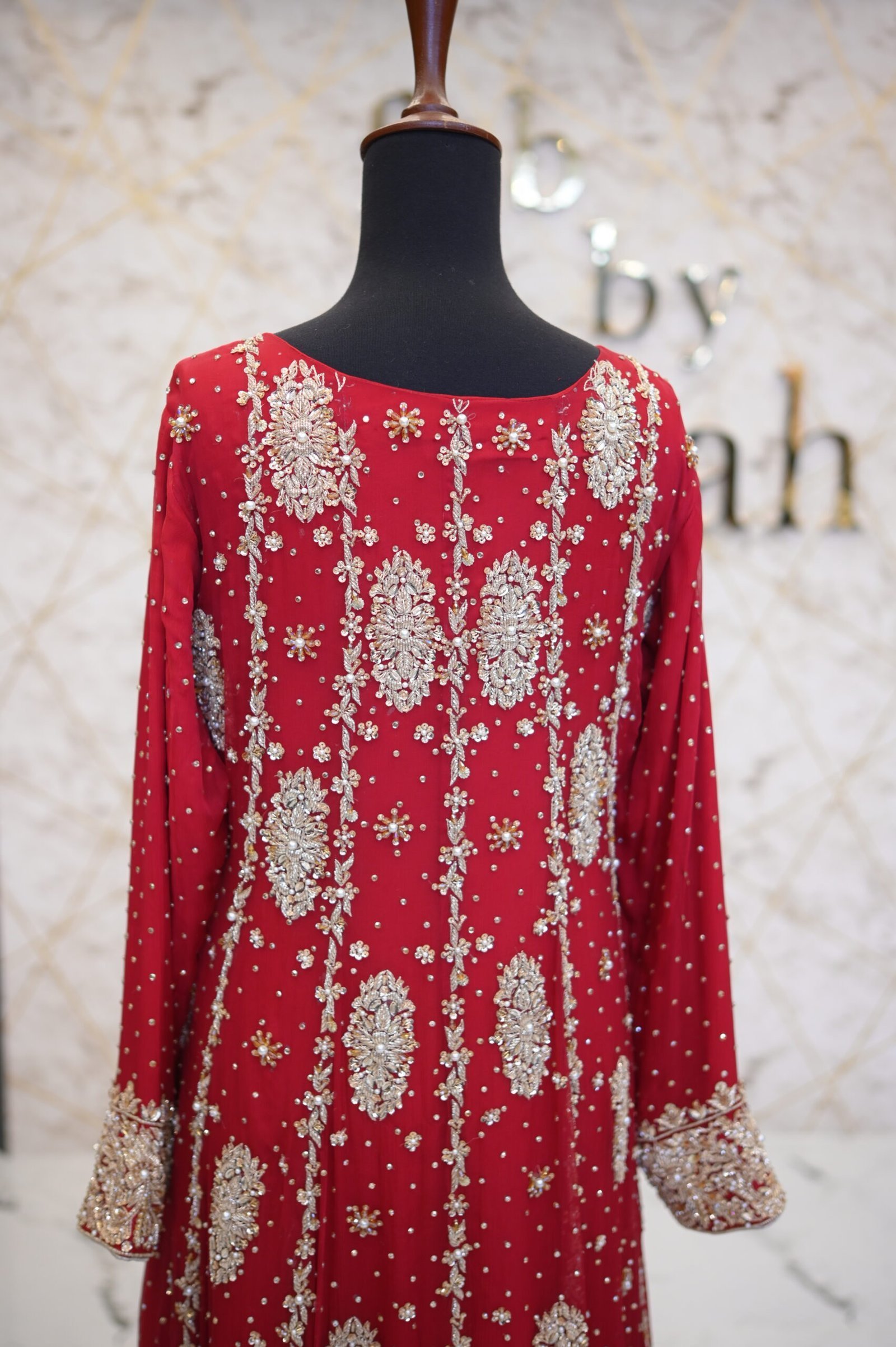 Red Hand-Embroidered Long Shirt