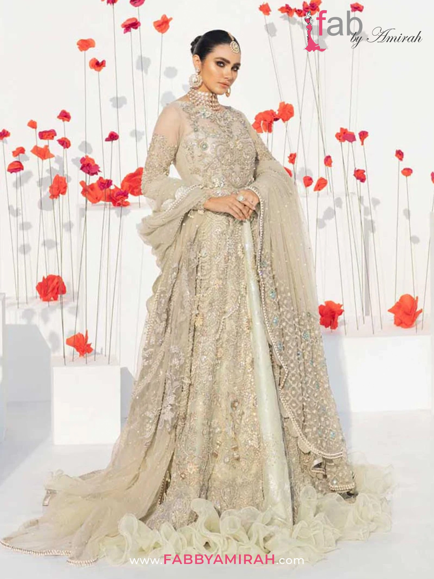 Complete mint green walima dress set with ombre net veil and lehenga