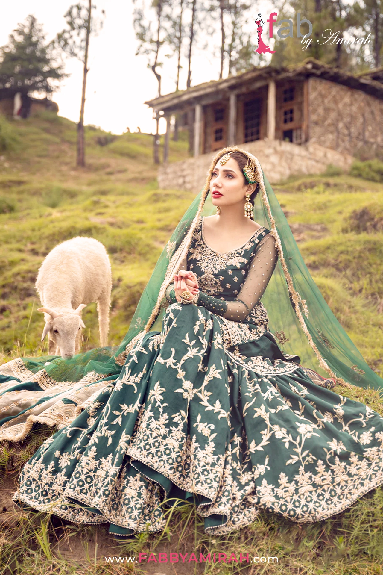 Dark green bridal gharara styled for Nikkah ceremony - Pakistani traditional heritage design