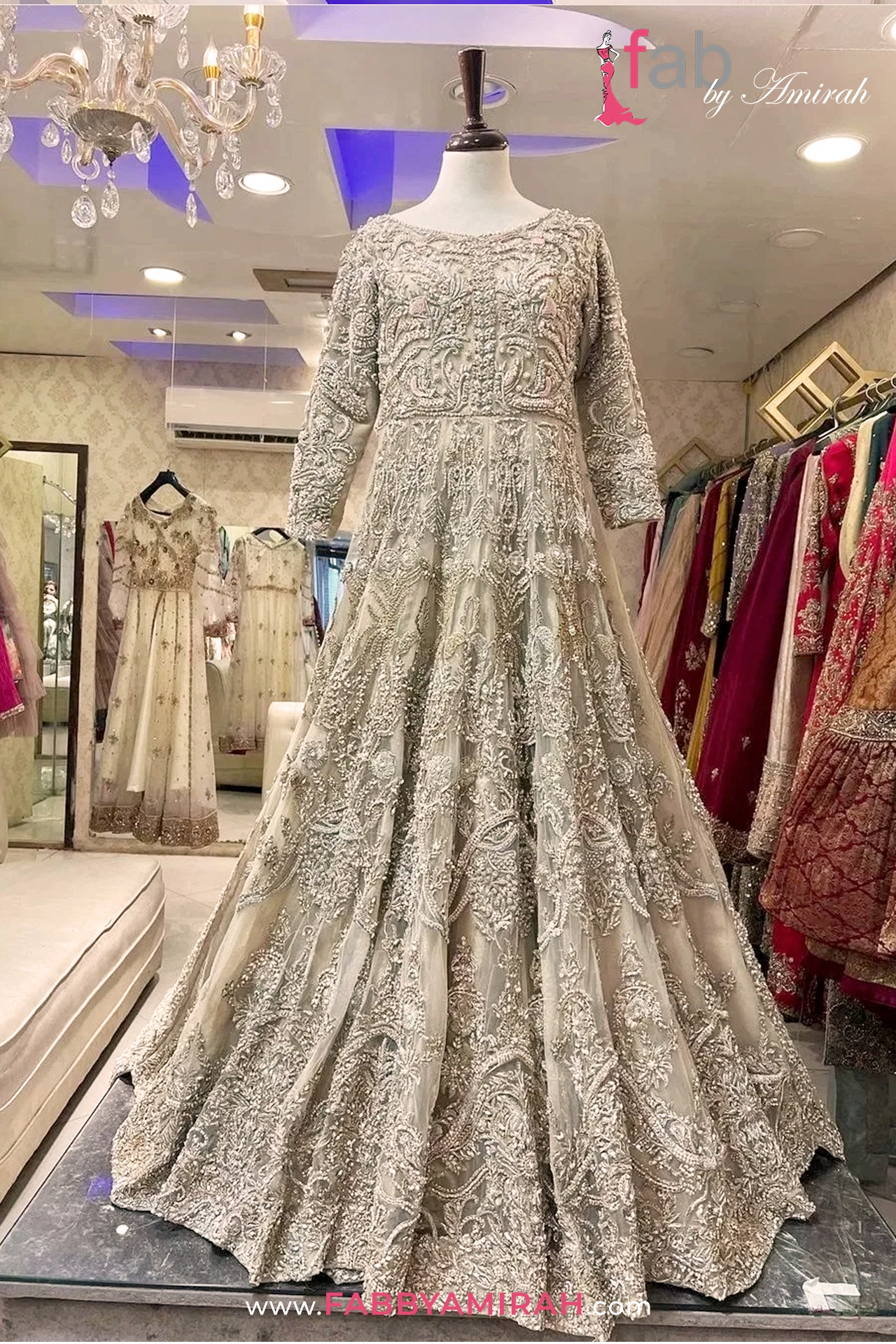 Complete Pakistani bridal set with peach dupatta - Back trail maxi organza