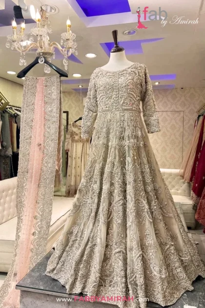 Back trail maxi in champagne gold with heavy Cora and Dubbka work by Fab By Amirah