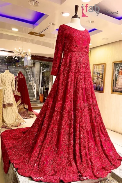 Complete red bridal set with pure net vail and extension - Bridal maxi