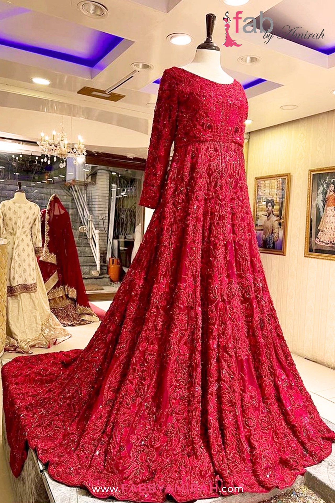 Complete red bridal set with pure net vail and extension - Bridal maxi