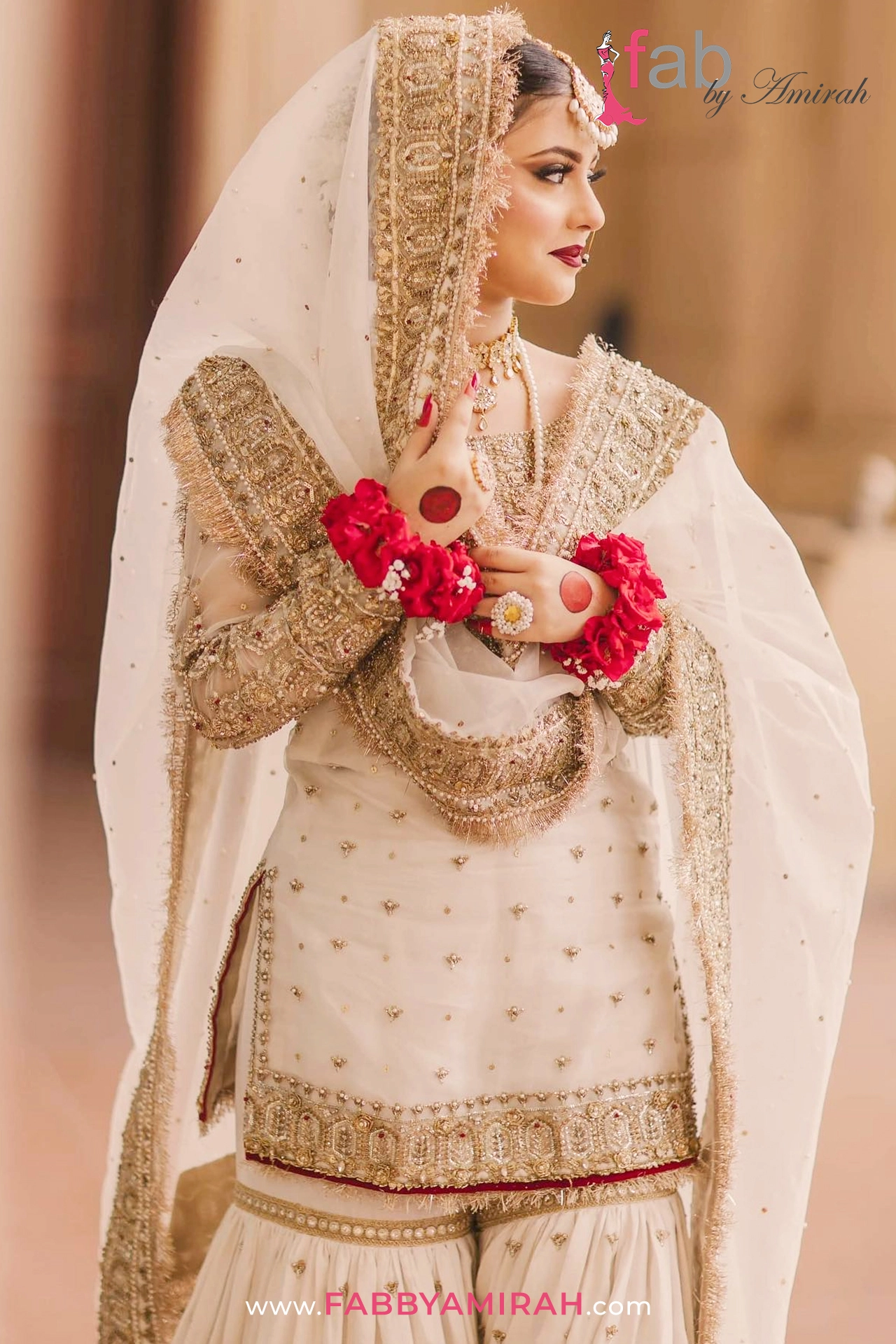 Premium crinkle chiffon texture of off-white gharara dress for nikah shirt