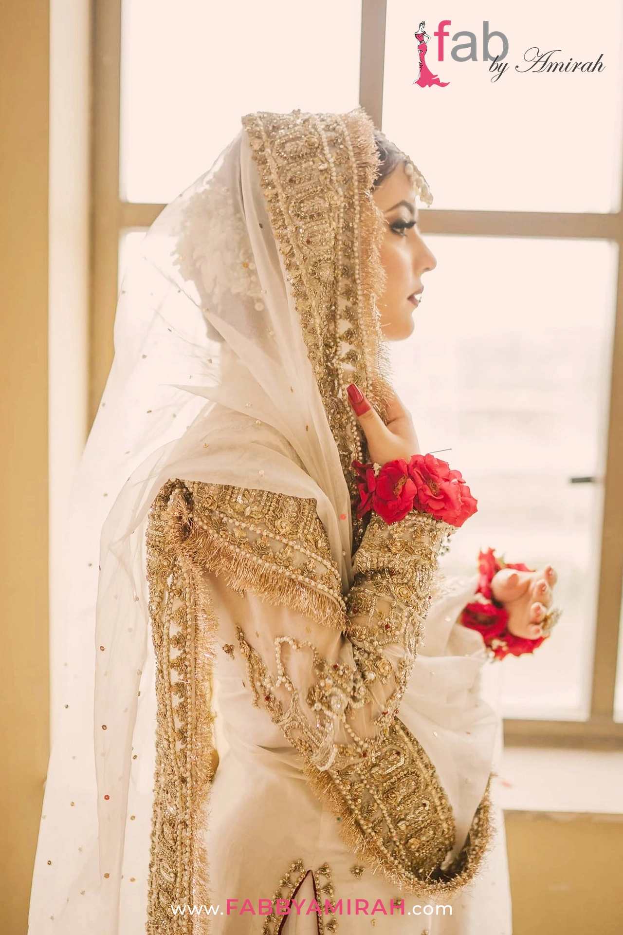Complete off-white nikah set with net dupatta - Gharara dress for nikah