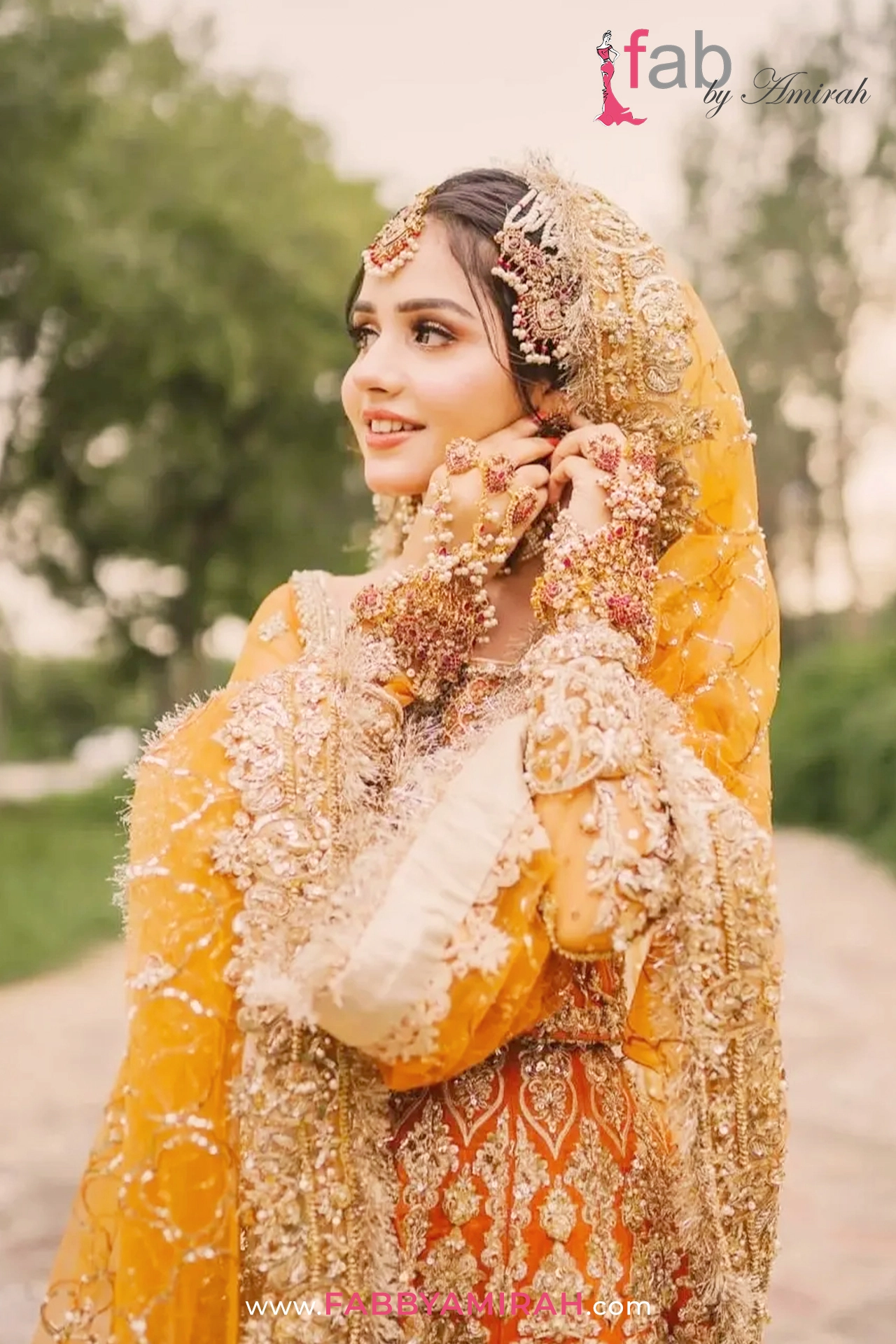 Traditional Pakistani luxury bridal lehnga styled for a grand Mehndi ceremony