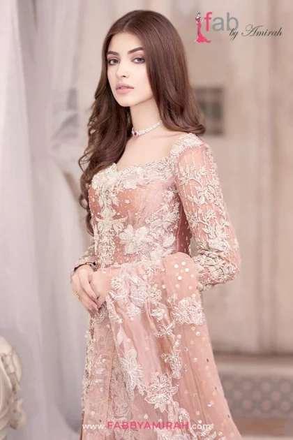 Bridal Lehnga For Walima pink short shirt and tissue sharara by Fab By Amirah