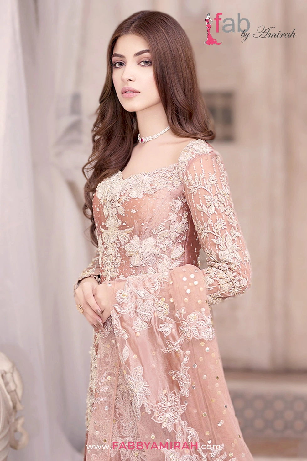 Bridal Lehnga For Walima pink short shirt and tissue sharara by Fab By Amirah
