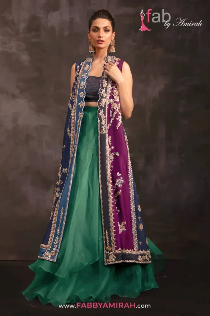 Pure silk chogha with organza dupatta and embroidered izzar - Silk Bridal Chogha