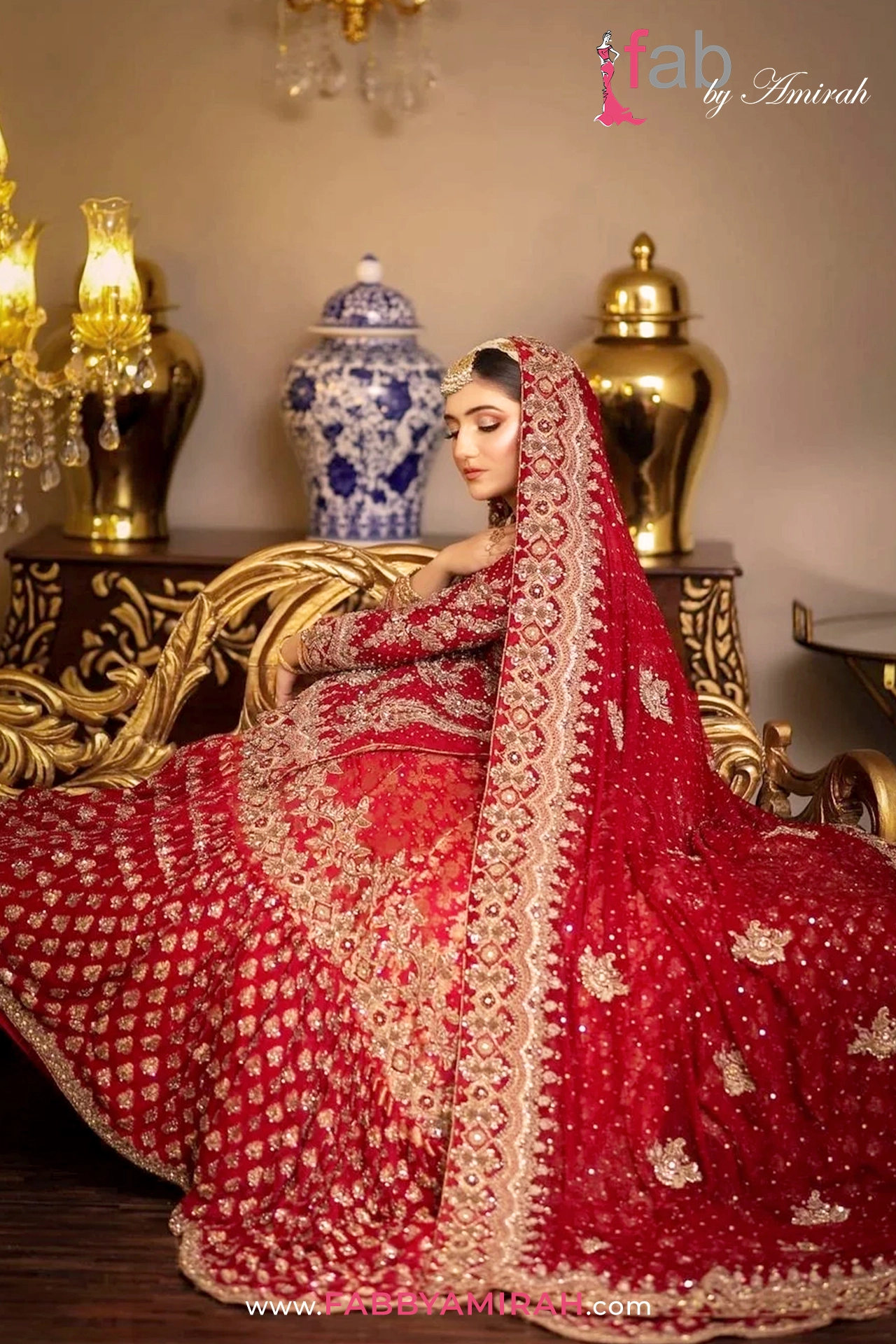 Detailed back trail view of maroon Farshi Lehenga showing heavy Sitara work