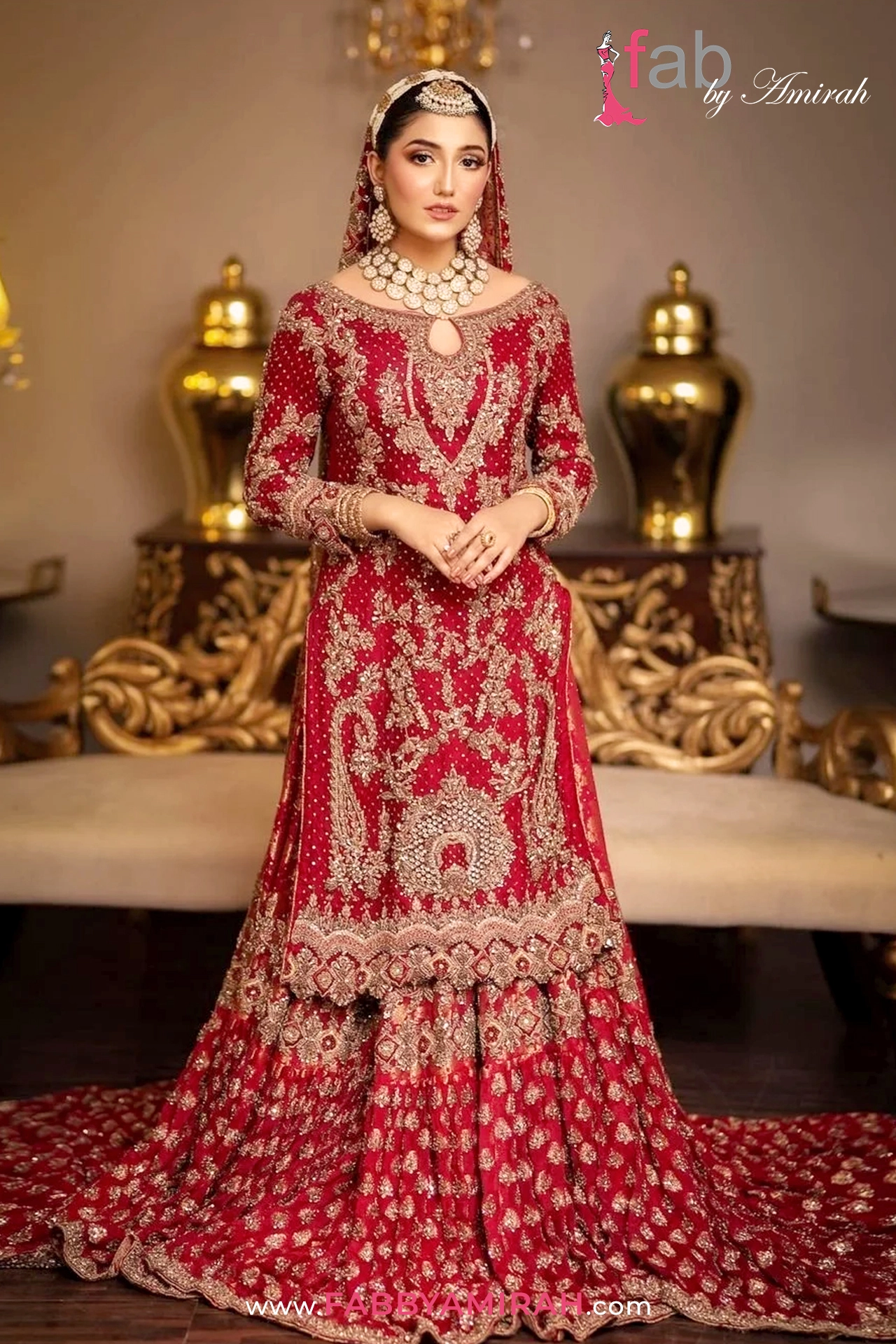 Back Trail Farshi Lehenga in maroon crinkle chiffon by Fab By Amirah