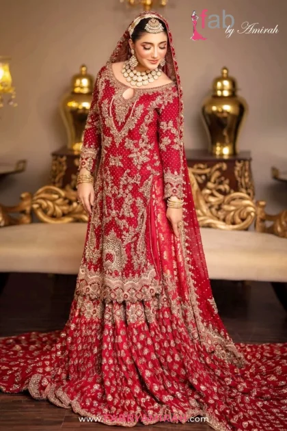 Back Trail Farshi Lehenga in maroon crinkle chiffon by Fab By Amirah