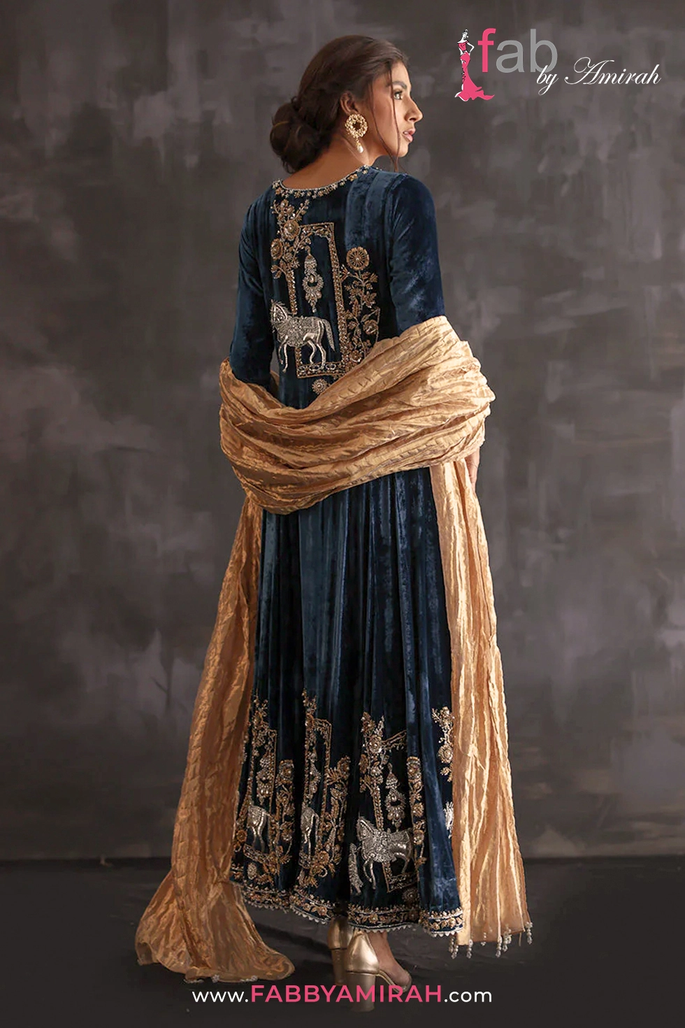 Mughal Heritage Velvet Luxury Gown styled for winter bridal reception