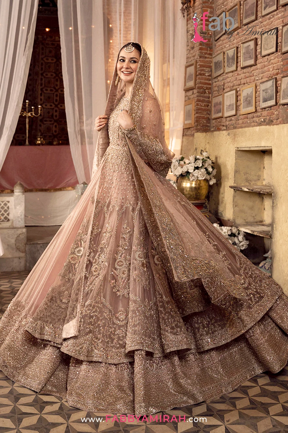 Majestic peach pink walima pishwas styled for bridal ceremony - 2026 collection Majestic peach pink walima pishwas styled for bridal ceremony - 2026 collection