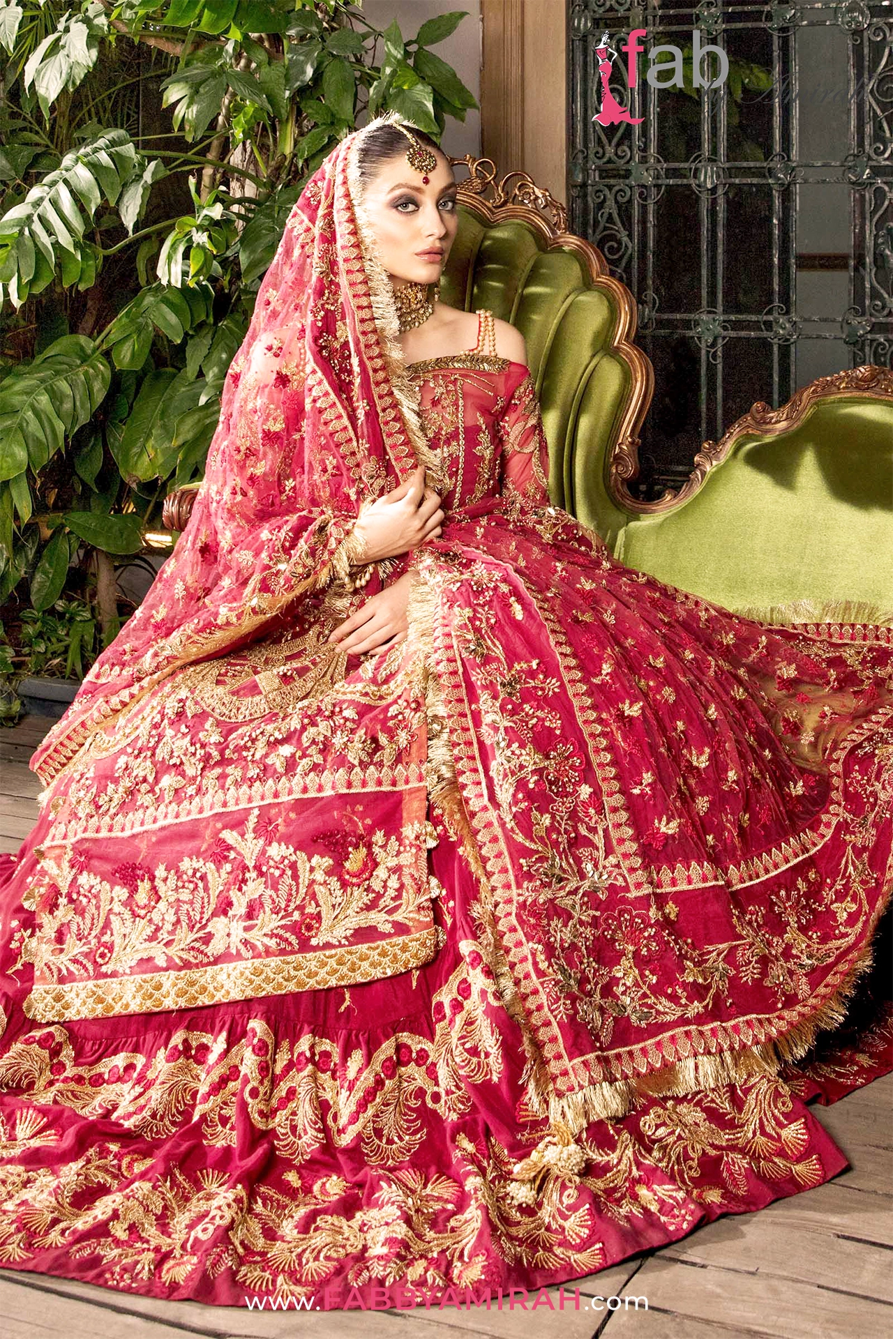 Maroon Raw Silk lehenga with heavy gold handwork by Fab By Amirah