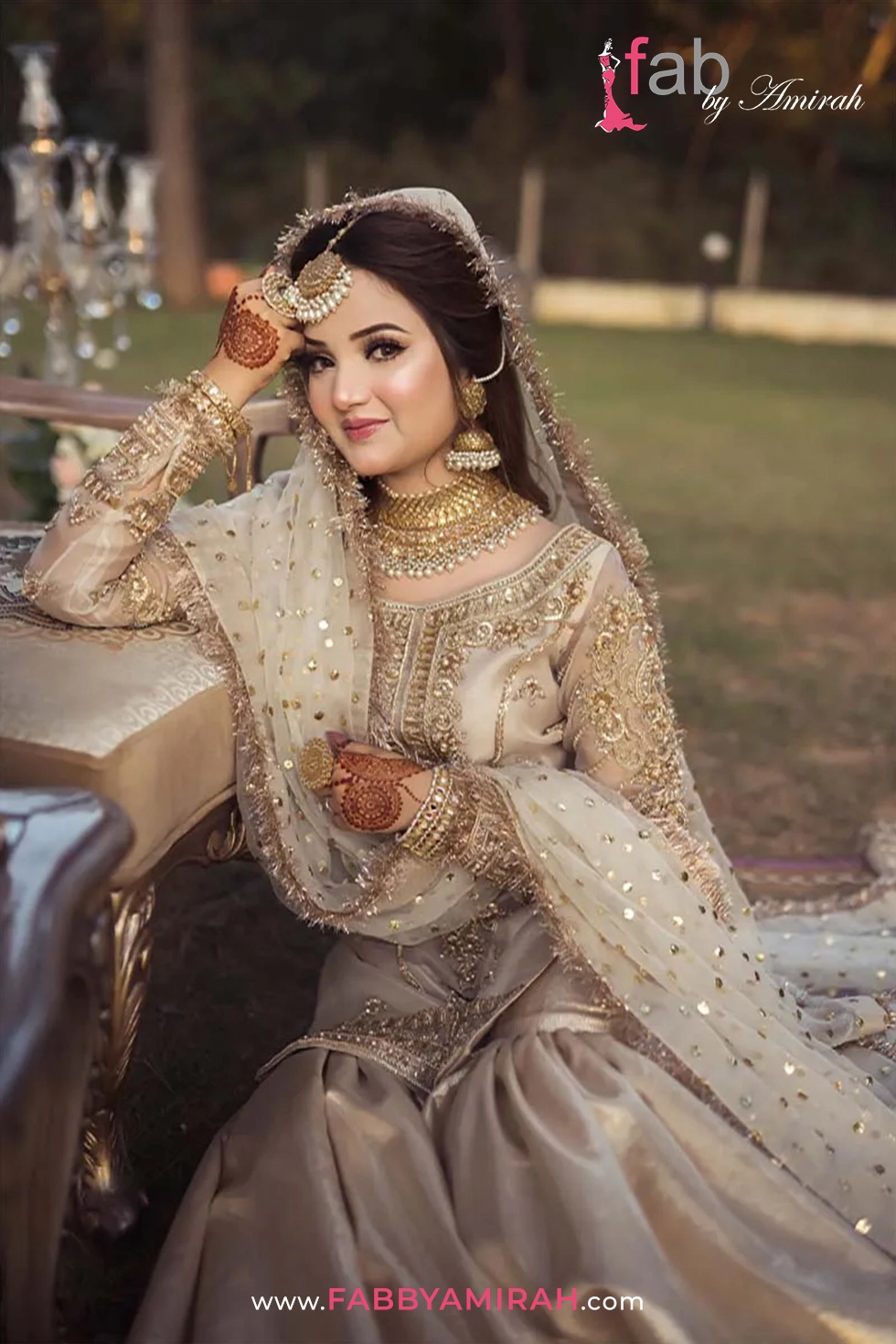 Handcrafted traditional Pakistani engagement dress back view and borders