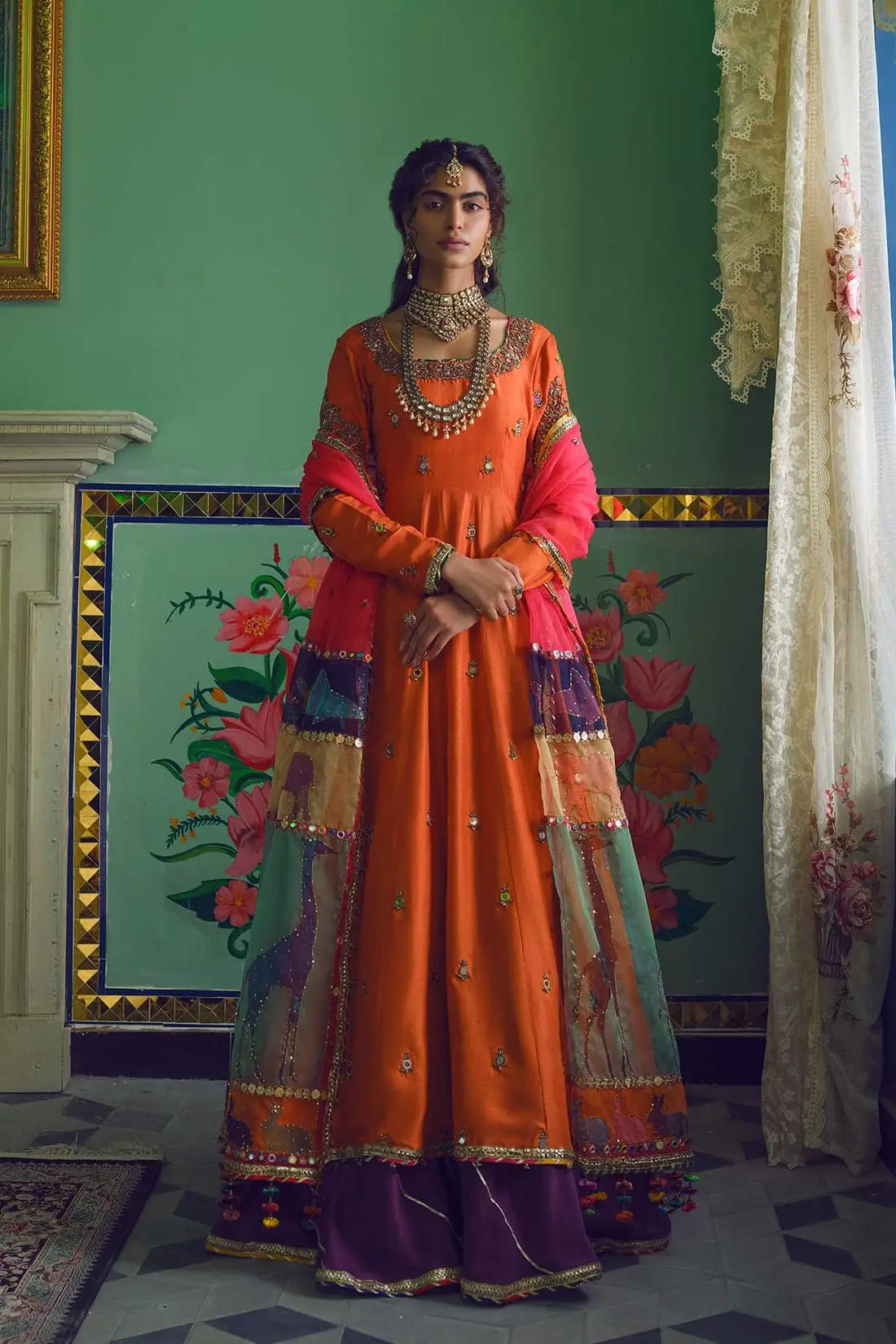 Vibrant Orange Raw Silk Party Maxi