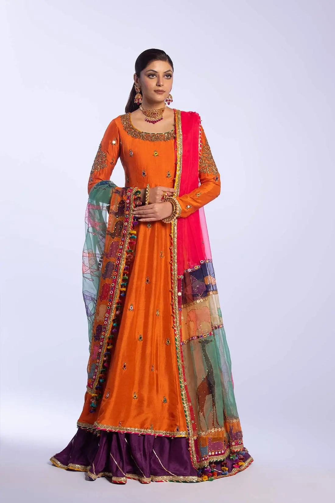 Vibrant Orange Raw Silk Party Maxi