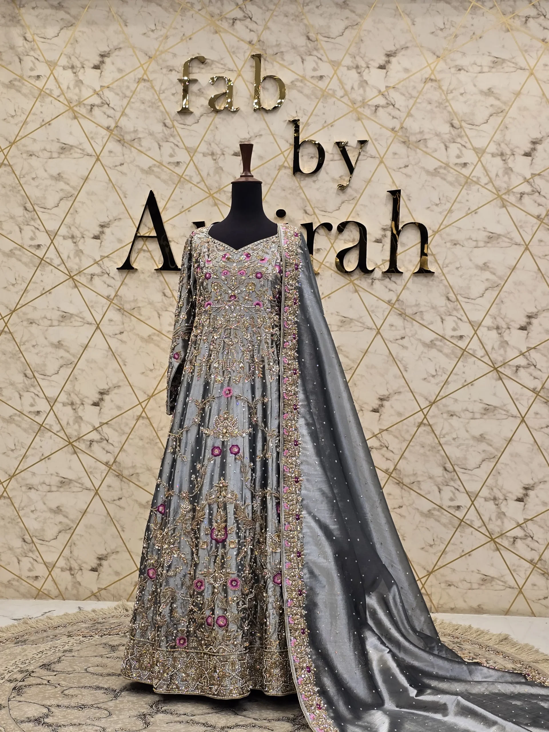 Grey Chandi Tissue Bridal Maxi Dress