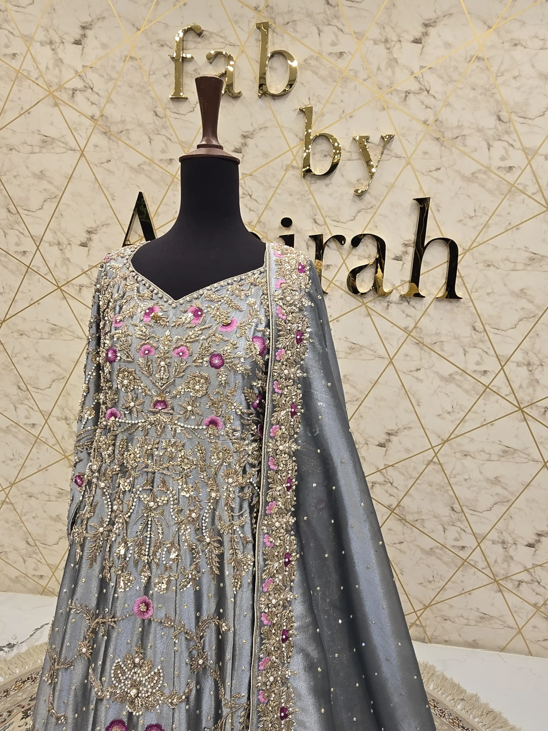 Grey Chandi Tissue Bridal Maxi Dress