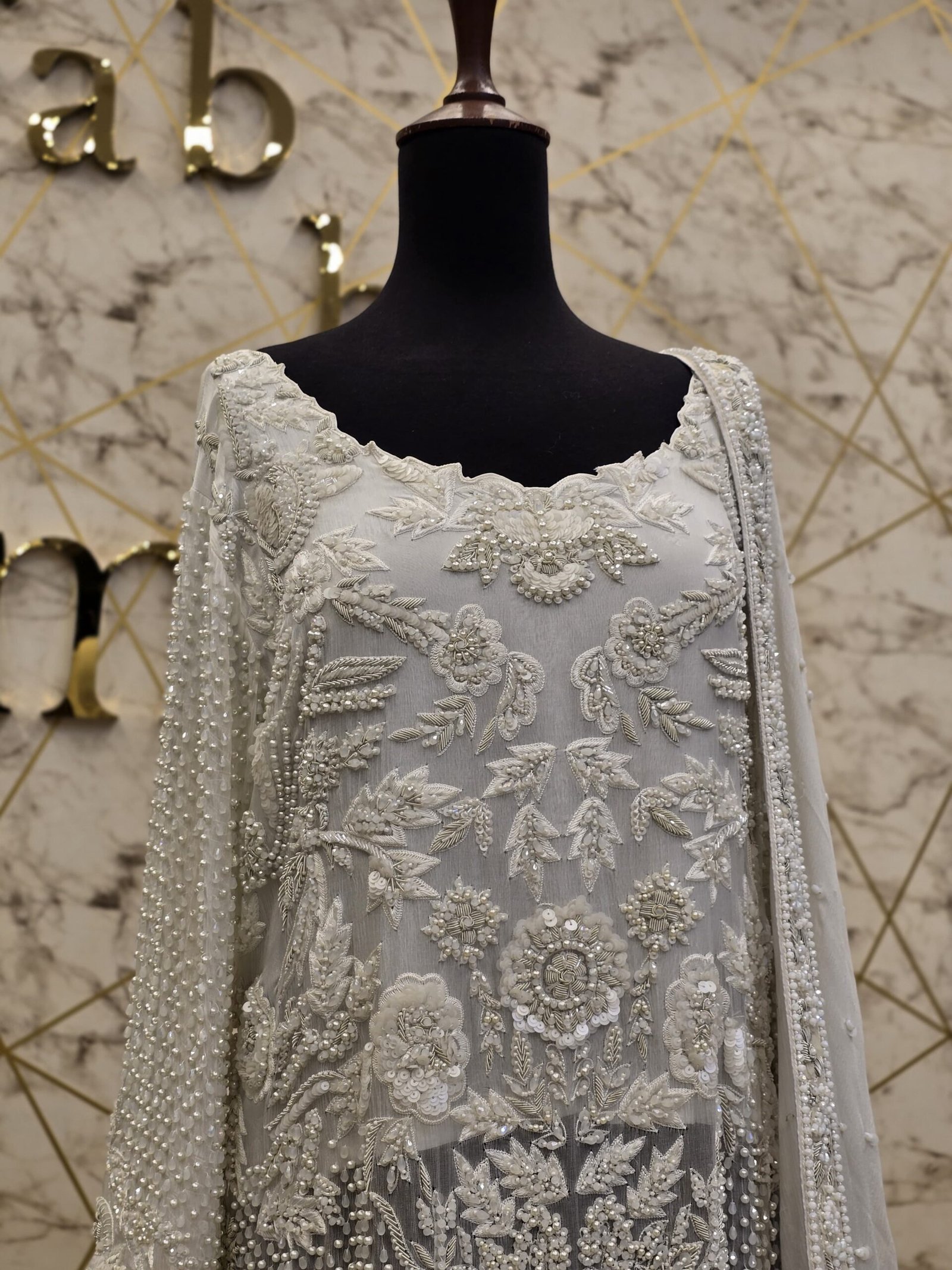 White Embroidered Crinkle Chiffon Shirt