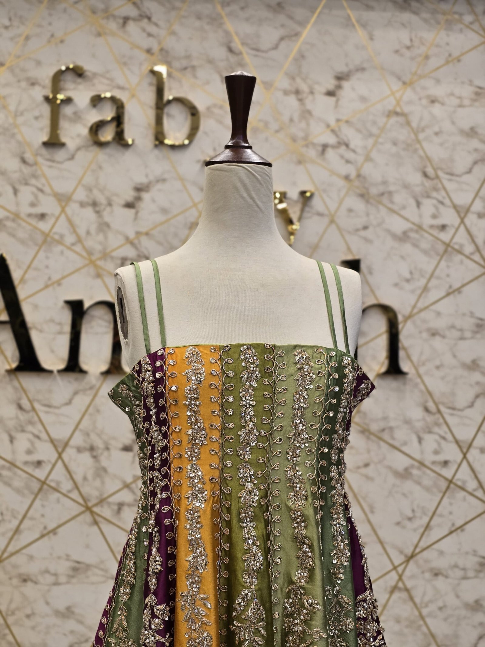 Hand-Embroidered Tissue Silk Anarkali Dress