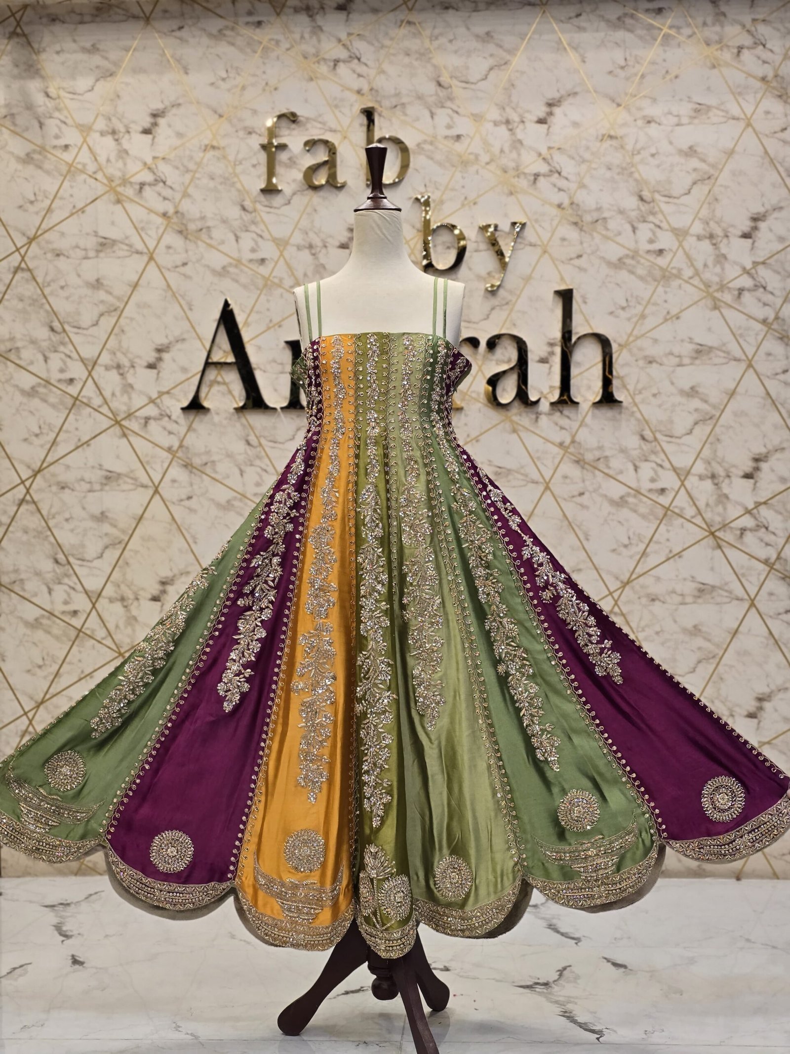 Hand-Embroidered Tissue Silk Anarkali Dress