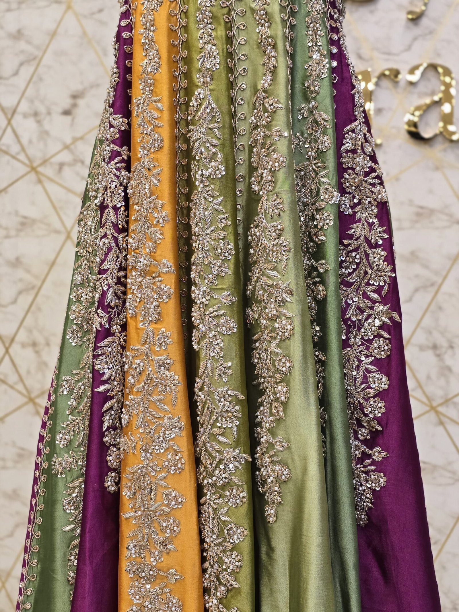 Hand-Embroidered Tissue Silk Anarkali Dress