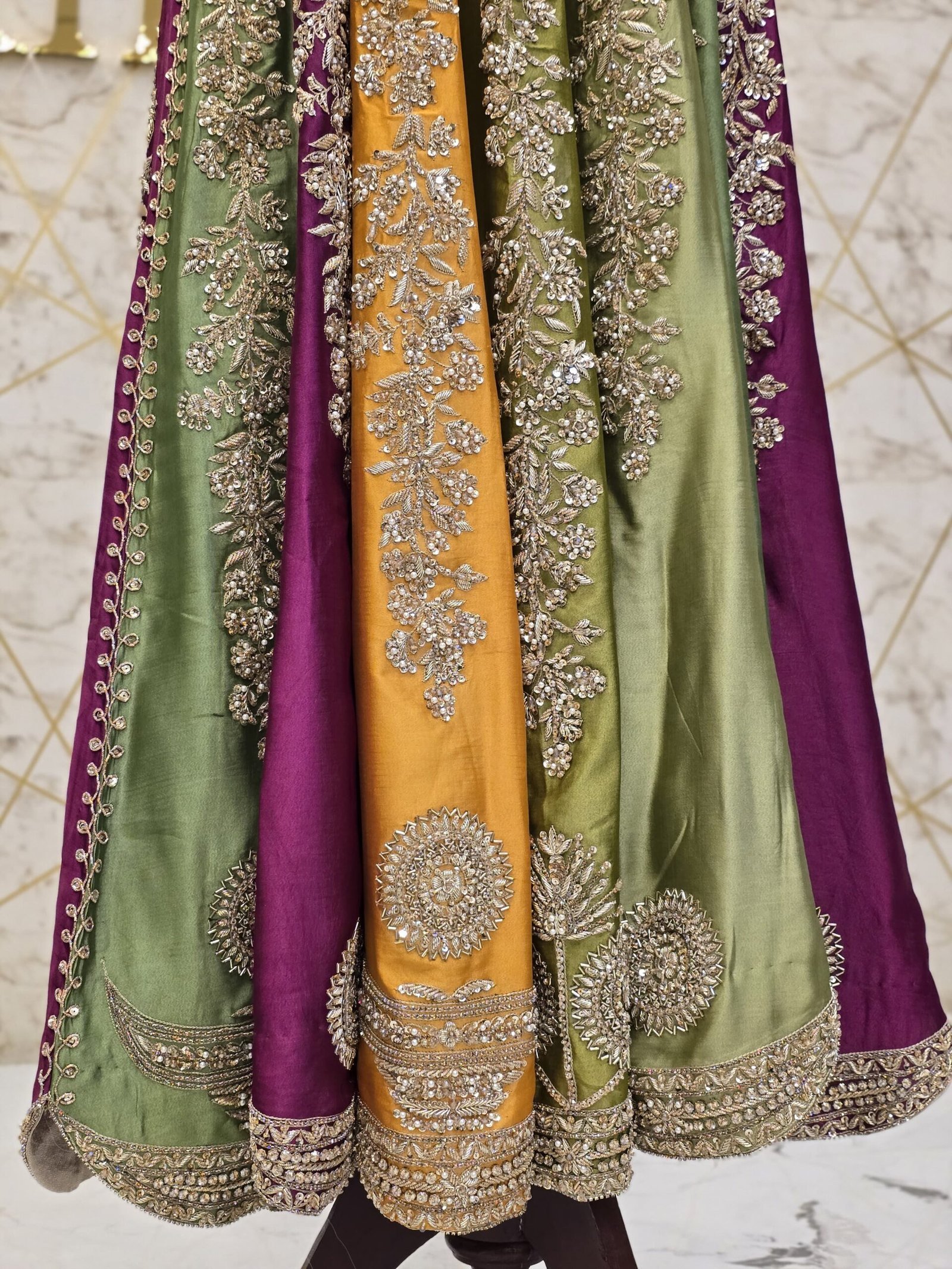 Hand-Embroidered Tissue Silk Anarkali Dress