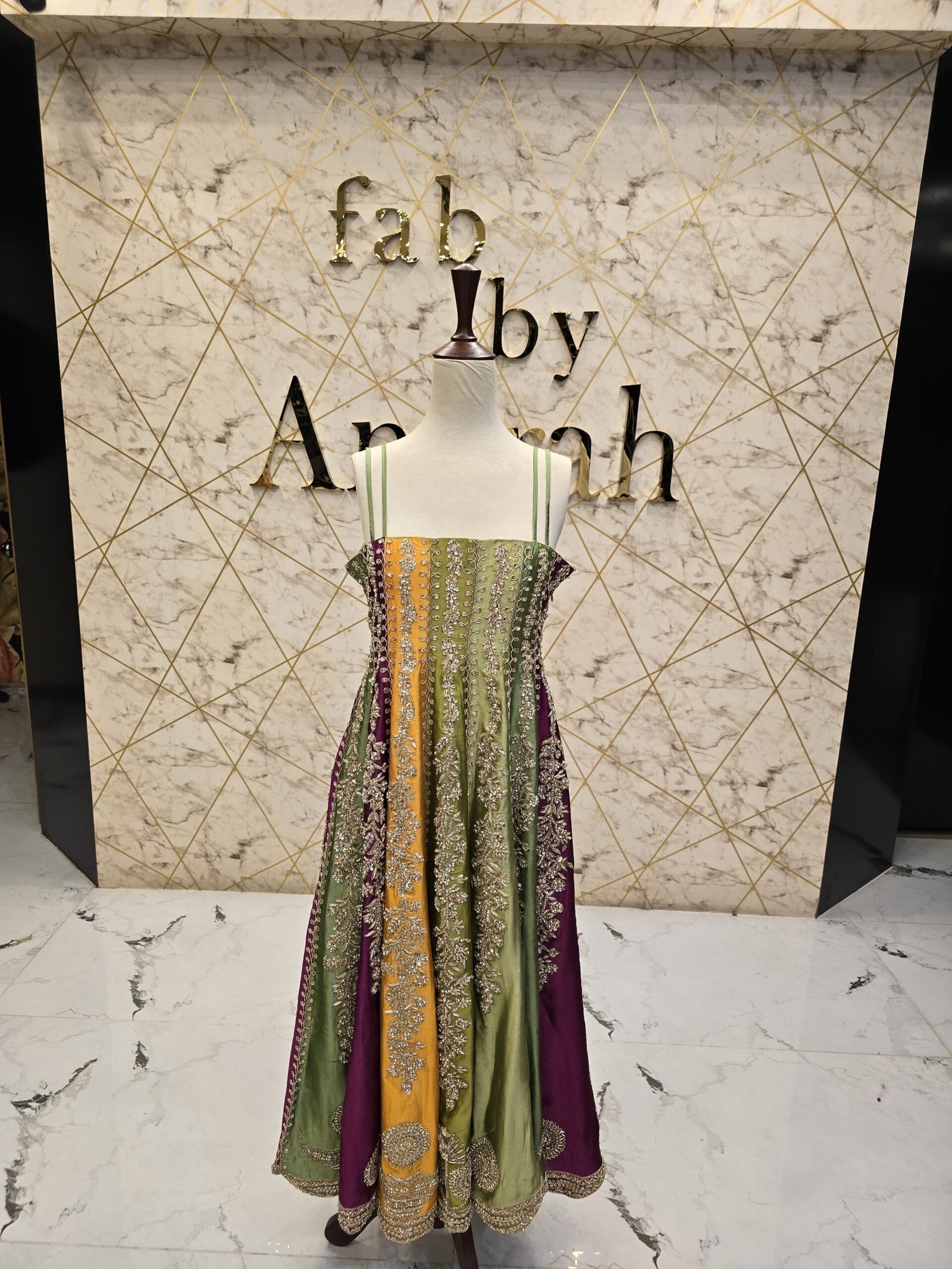 Hand-Embroidered Tissue Silk Anarkali Dress