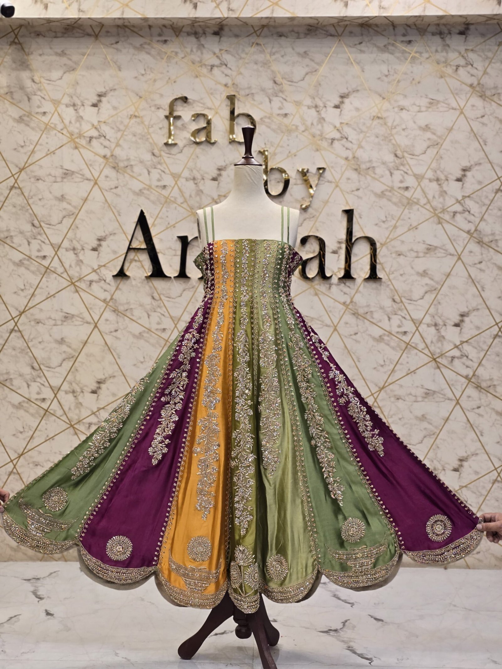 Hand-Embroidered Tissue Silk Anarkali Dress